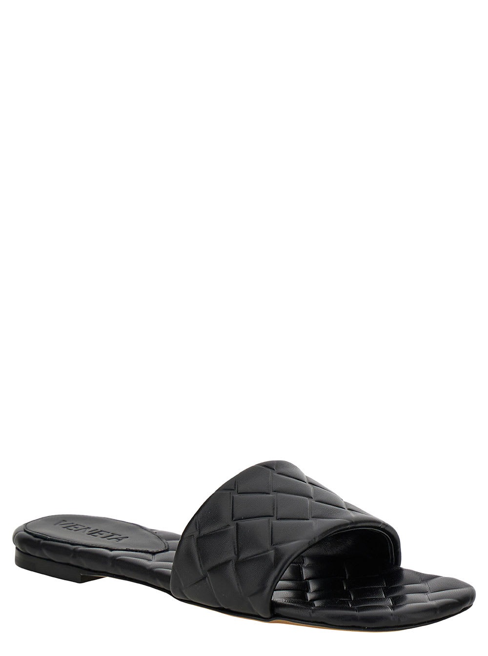 Shop Bottega Veneta Slide Amy Black Sandals With Intreccio Motif In Leather Woman