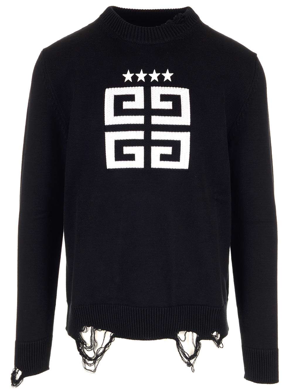 Givenchy 4g-motif Distressed Cotton Sweatshirt In Black
