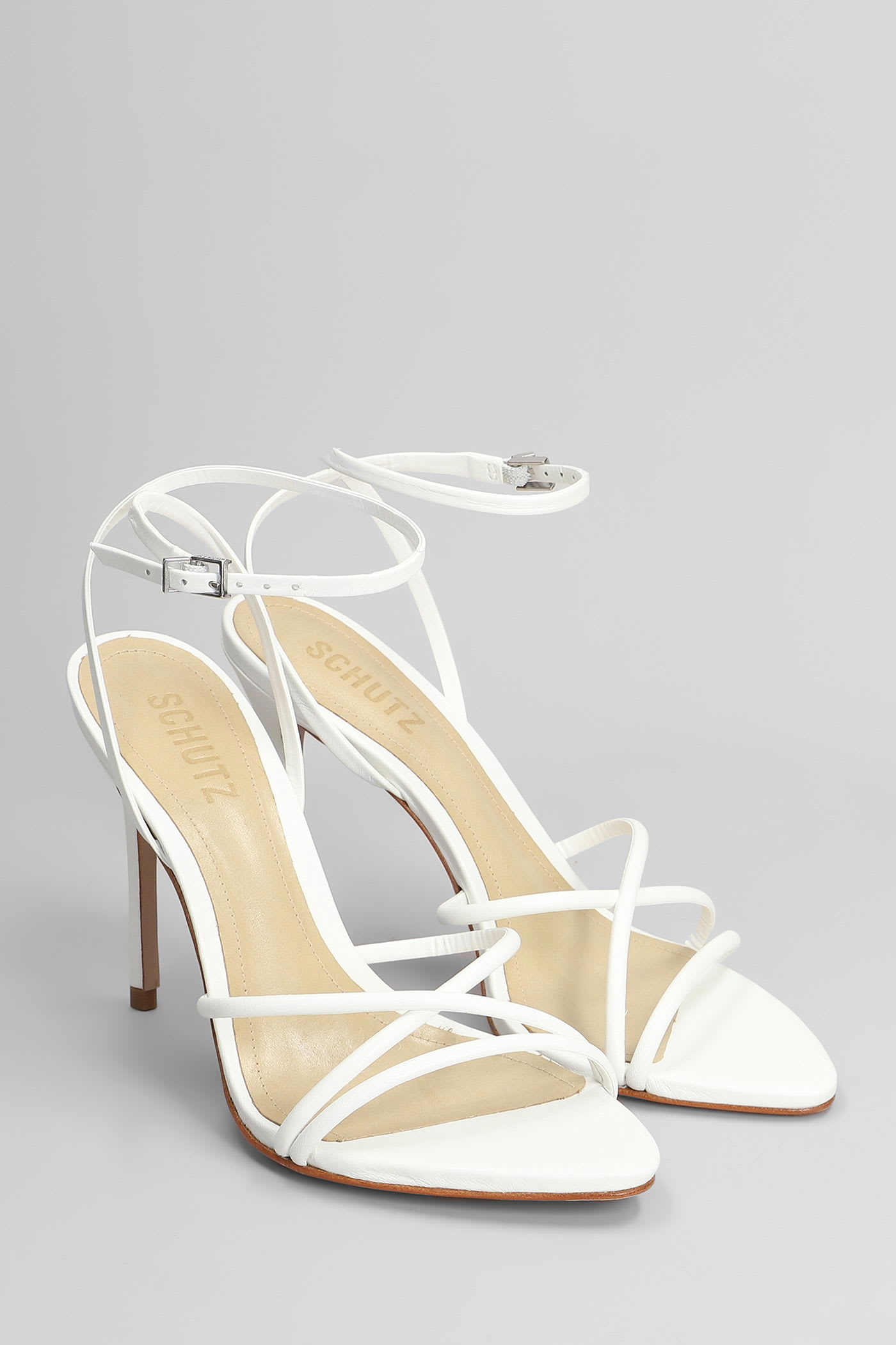 Schutz Sandals In White Leather In White