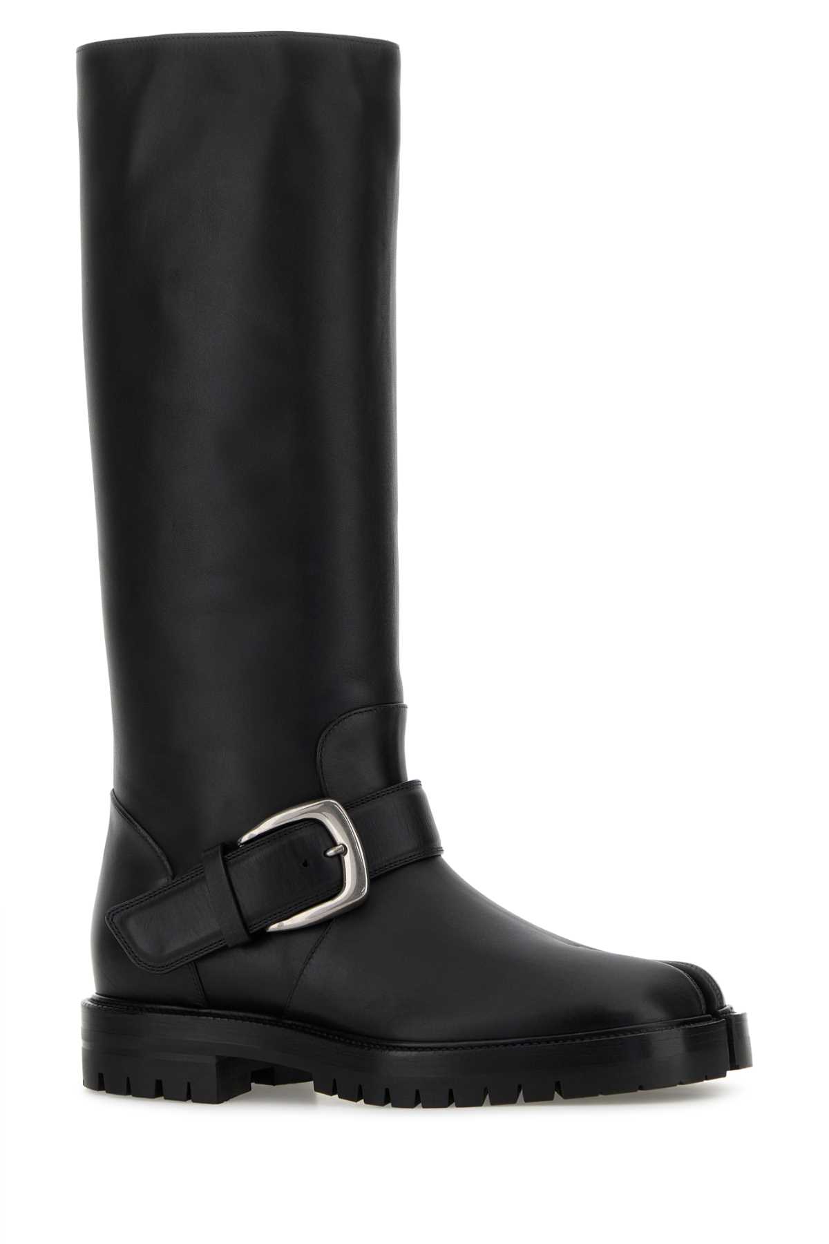 Maison Margiela Knee-high Tabi Boots Featuring Buckle Detail In Black