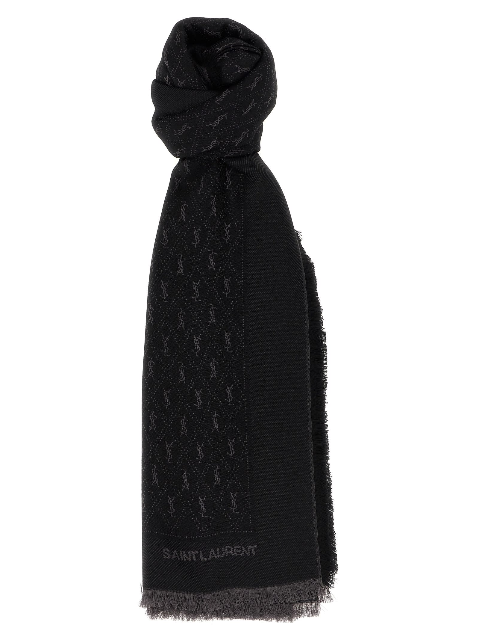 Saint Laurent Ysl Monogram Scarf Scarves And Foulards Black In Black