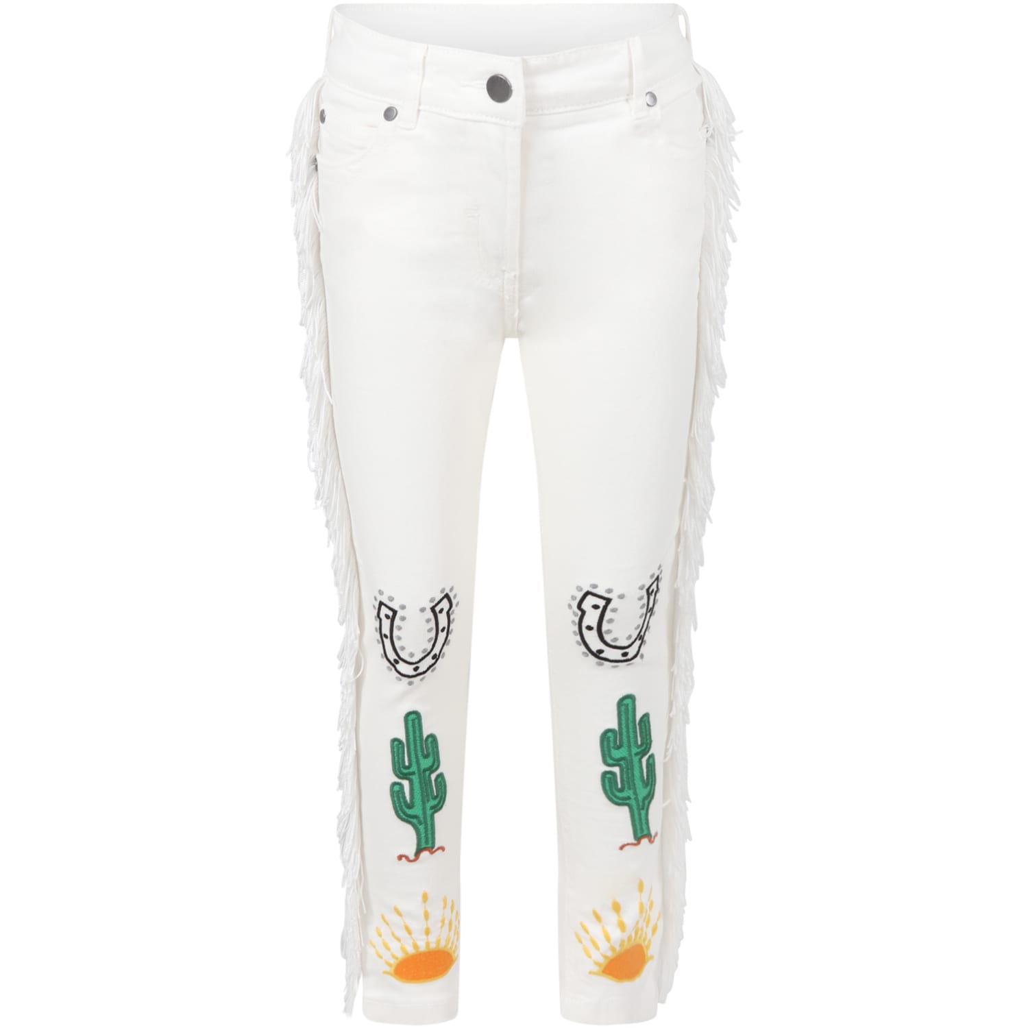 Stella McCartney Kids White Jeans For Girl With Embroidered Design