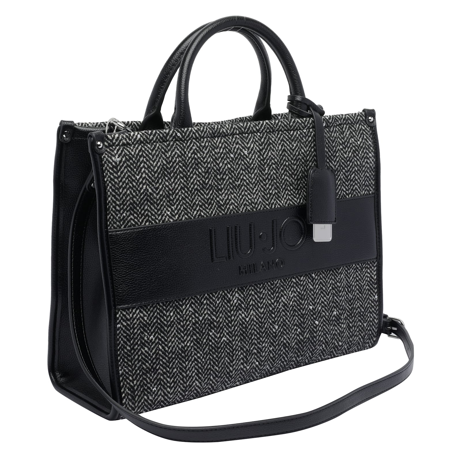 Liu •jo Herringbone-sequin Tote Bag In Black