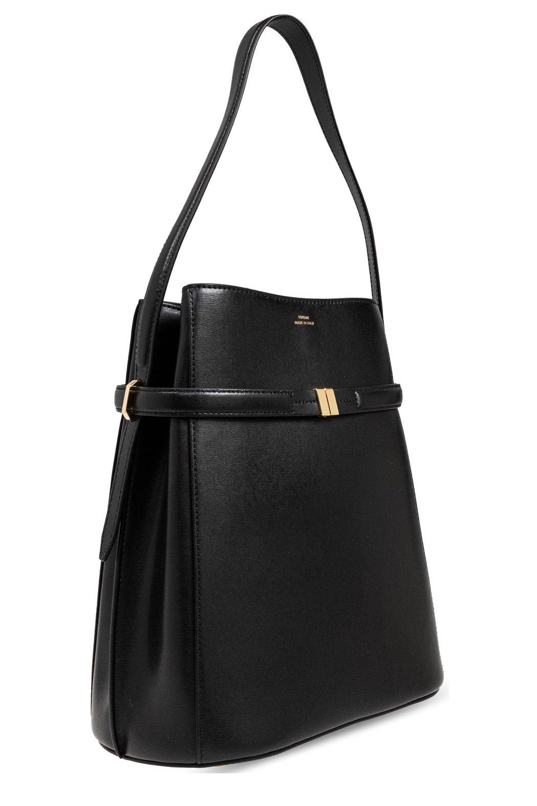 Totême Belted Palmellata Leather Bucket Bag In Black