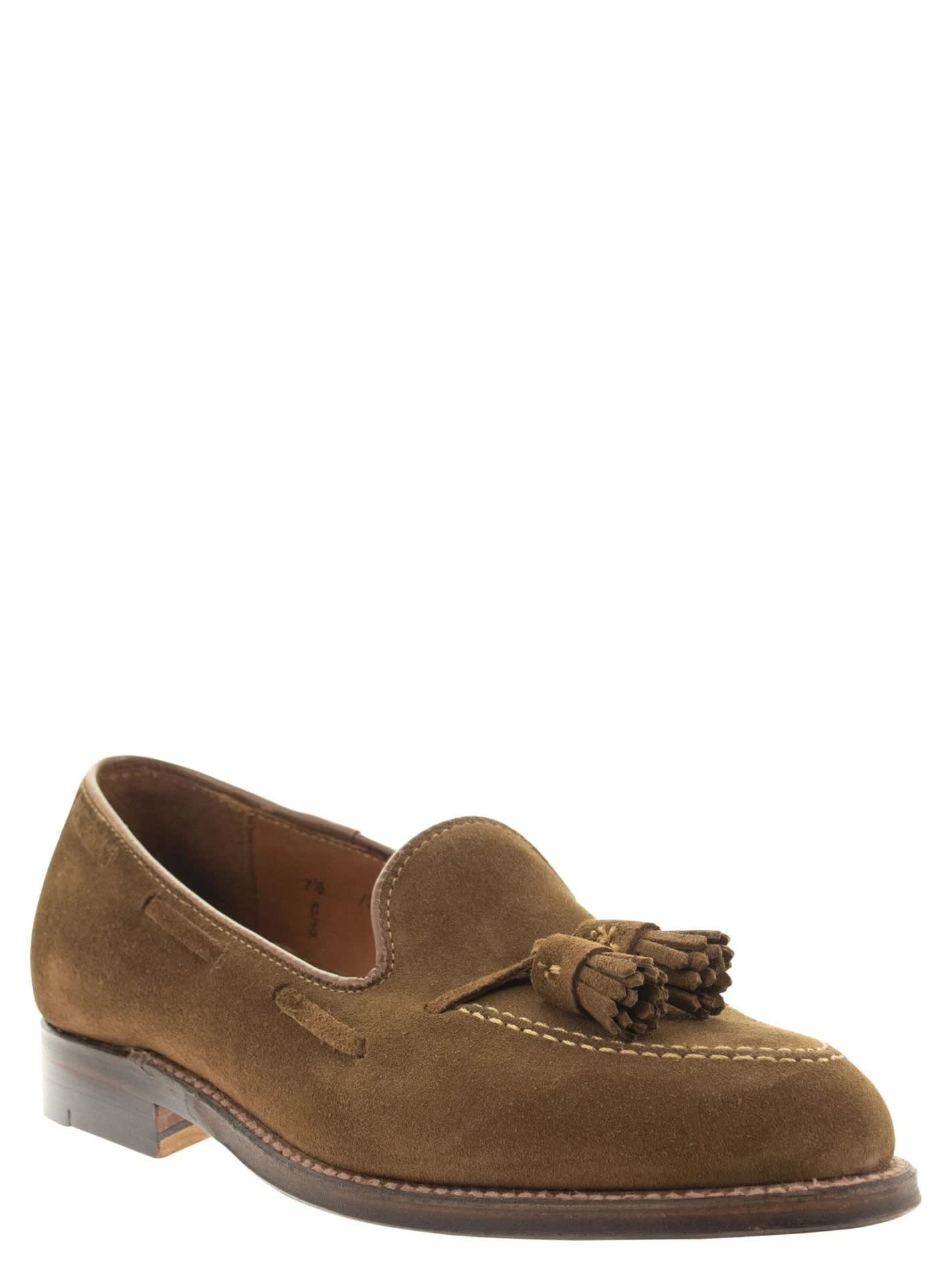 Alden Shoe Company Alden Tassel Loafer In Suede With Leather Sole In Snuff Suede