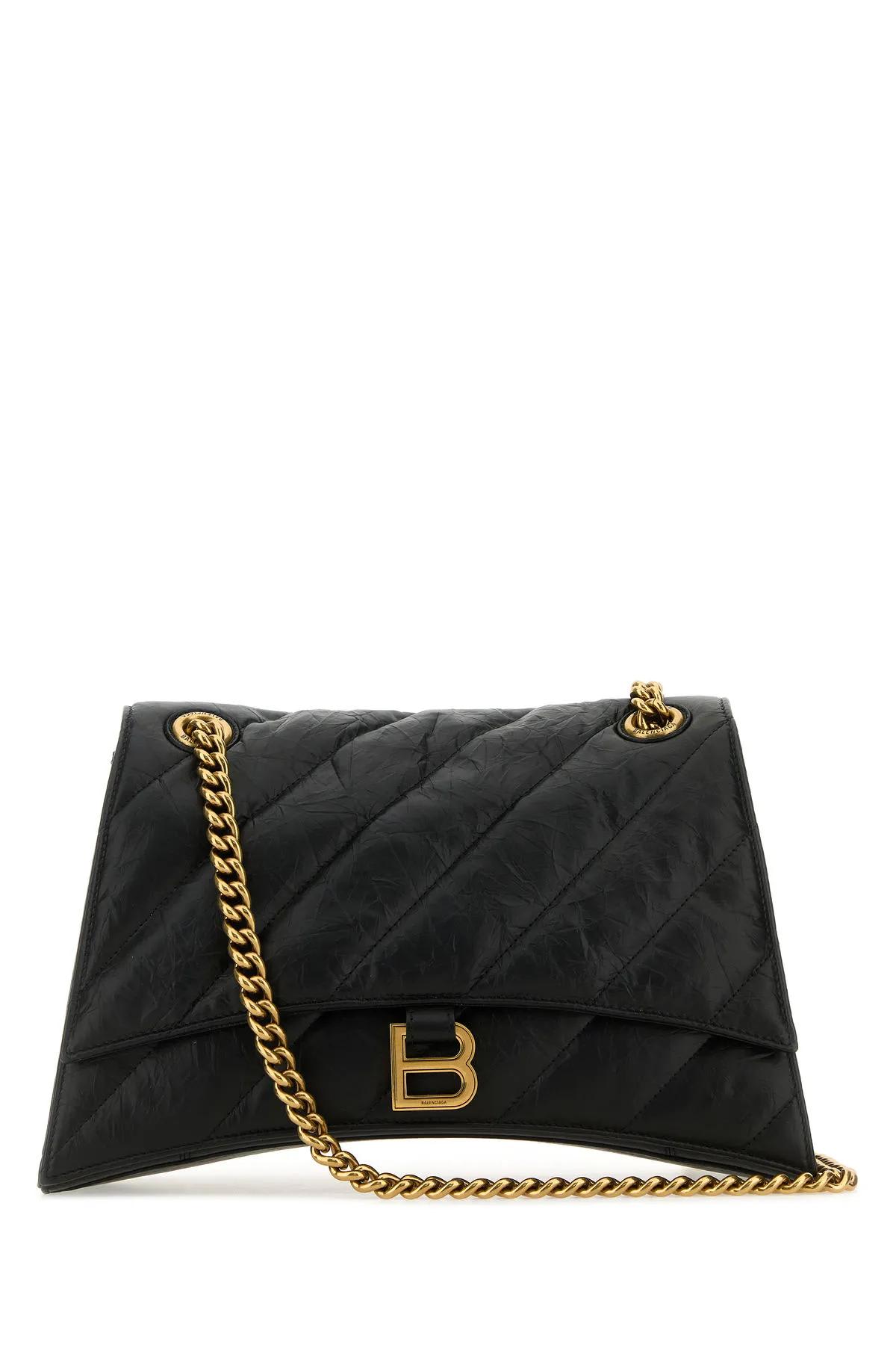Black Leather Medium Crush Shoulder Bag