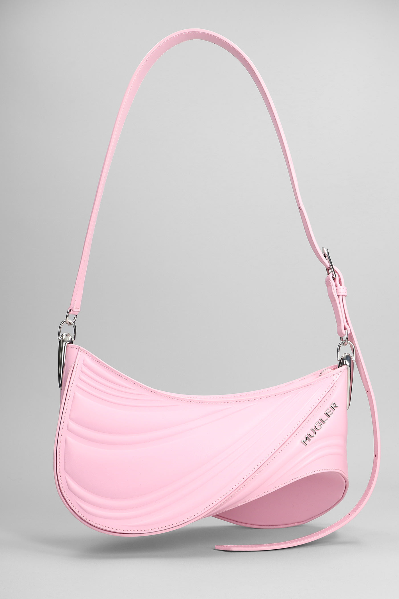 Mugler Spiral Medium Shoulder Bag In Rose-pink Leather