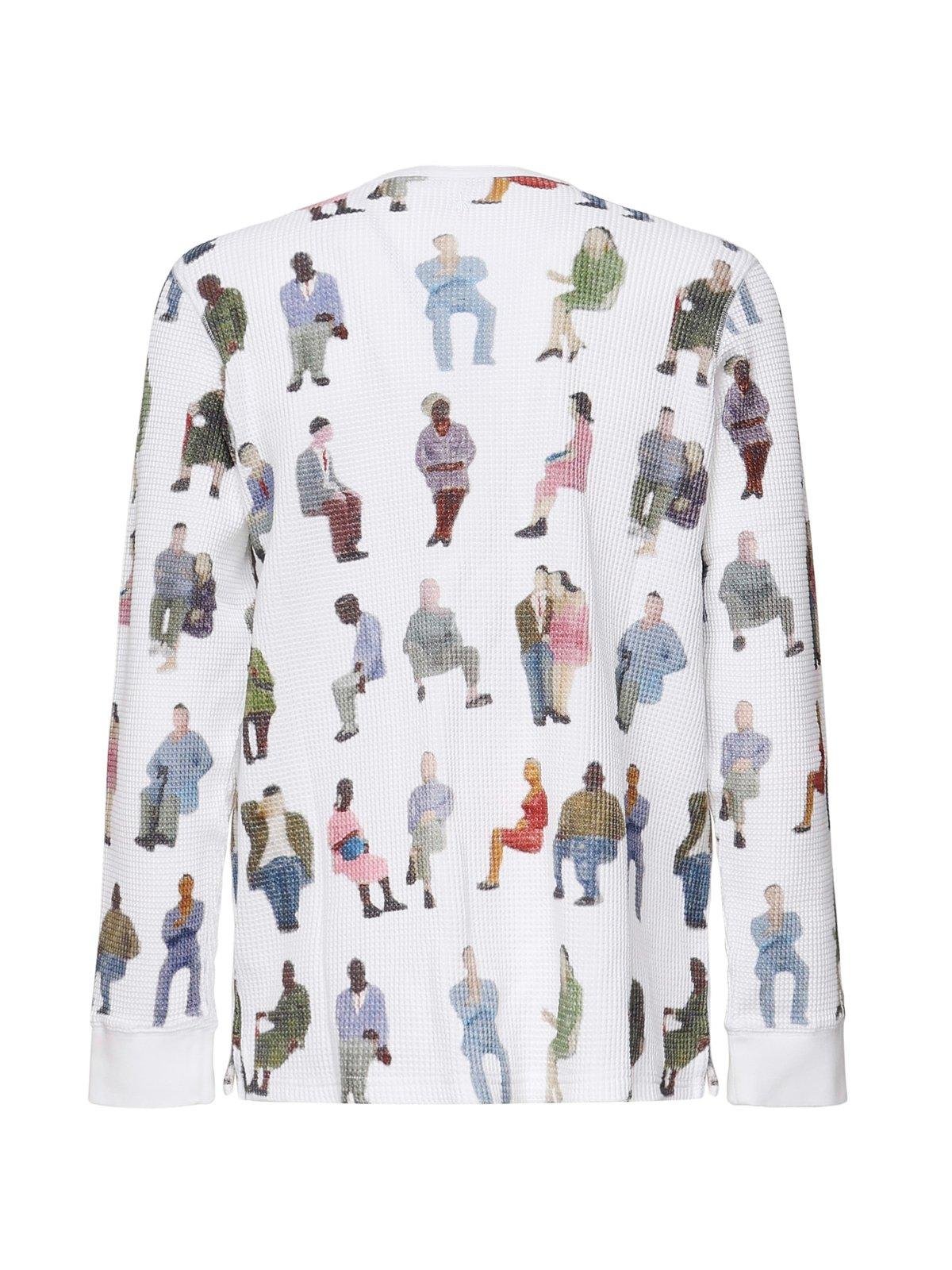 Jw Anderson People Print Waffle Knit Cotton Henley Top