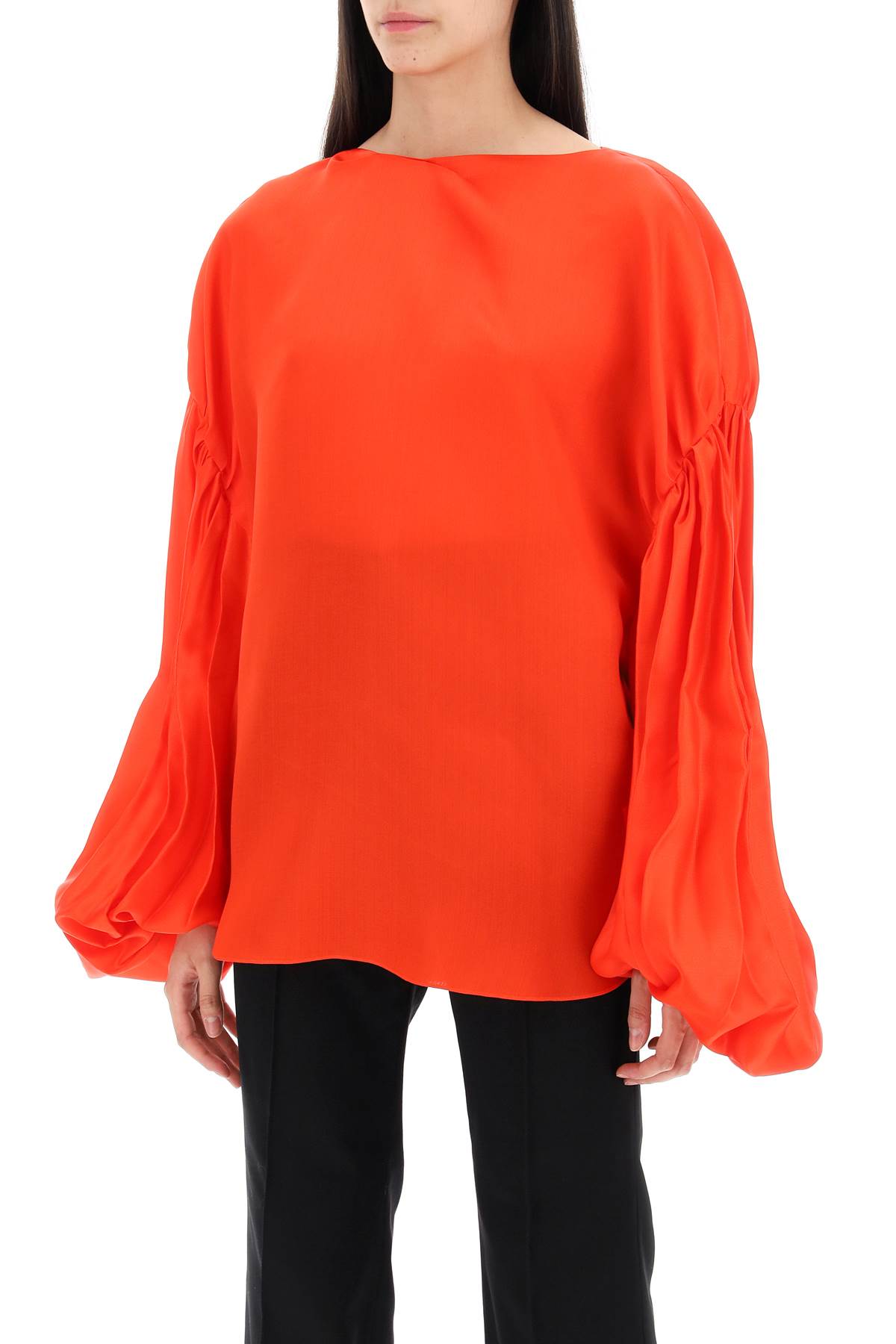 Shop Khaite Quico Blouse With Puffed Sleeves In Fire Red (red)