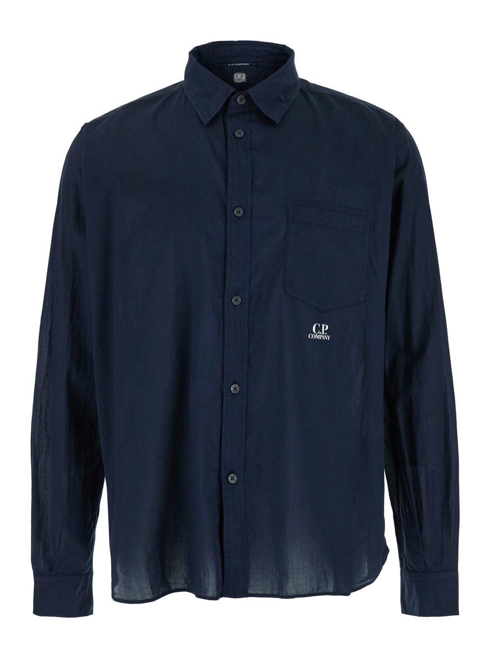 C.p. Company Blue Shirt With Lettering Logo Printed On The Front In Blu