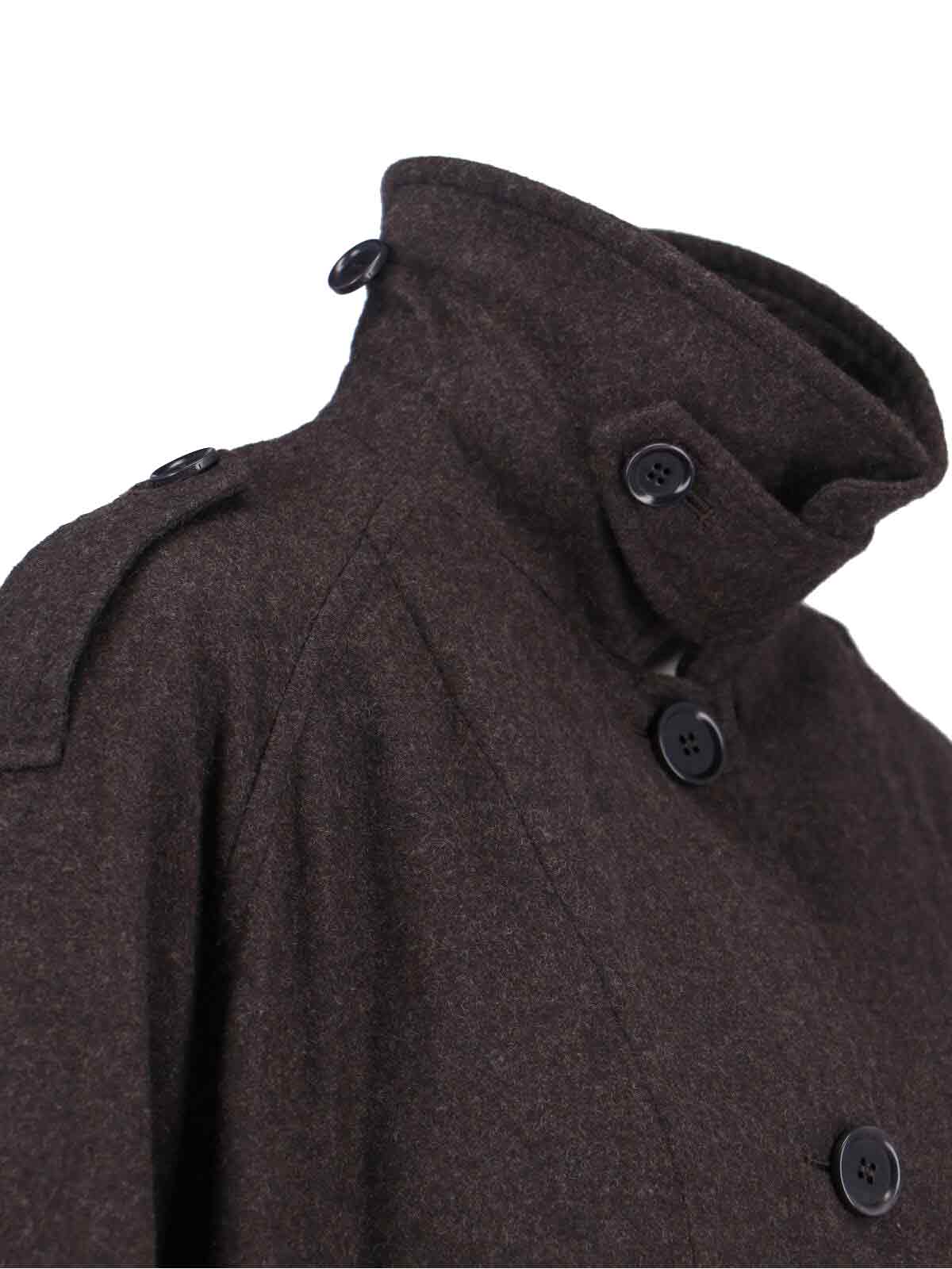 Aspesi Long High Collar Jacket With Belted Waist In Brown