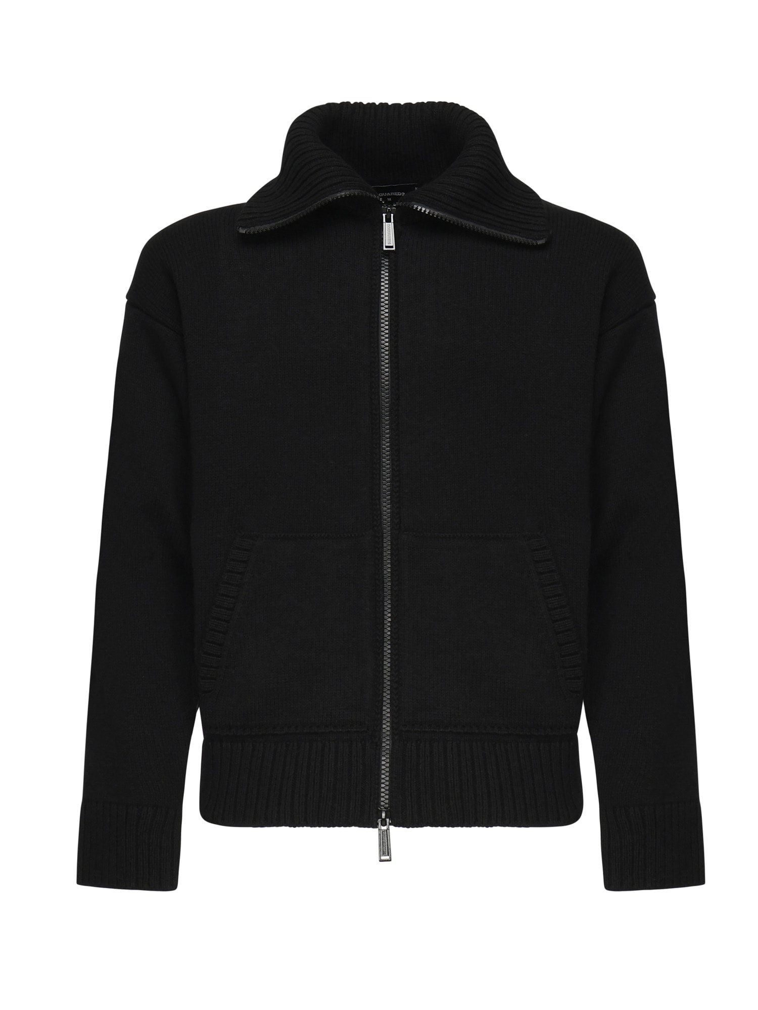Dsquared2 Fake Stitch D2 Zipped Cardigan In Black