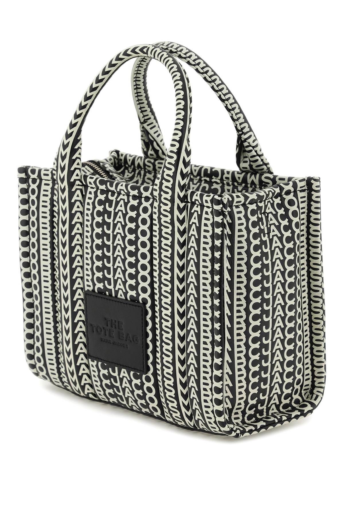 Marc Jacobs The Monogram Leather Mini Tote Bag In Black/white