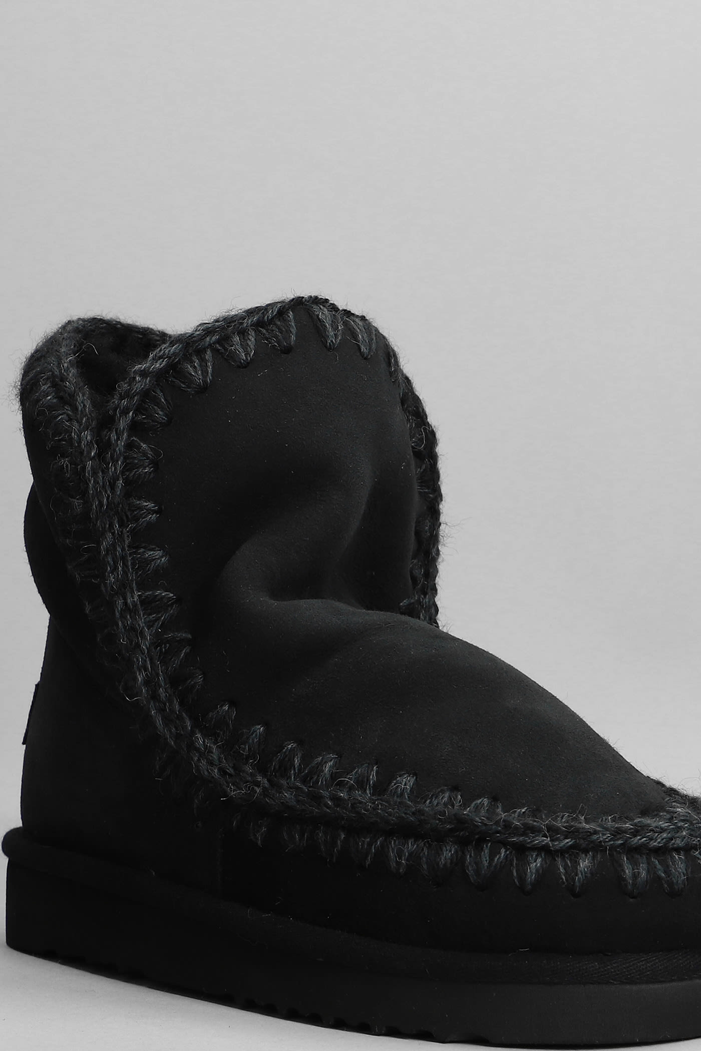 Shop Mou Eskimo 18 Low Heels Ankle Boots In Black Suede