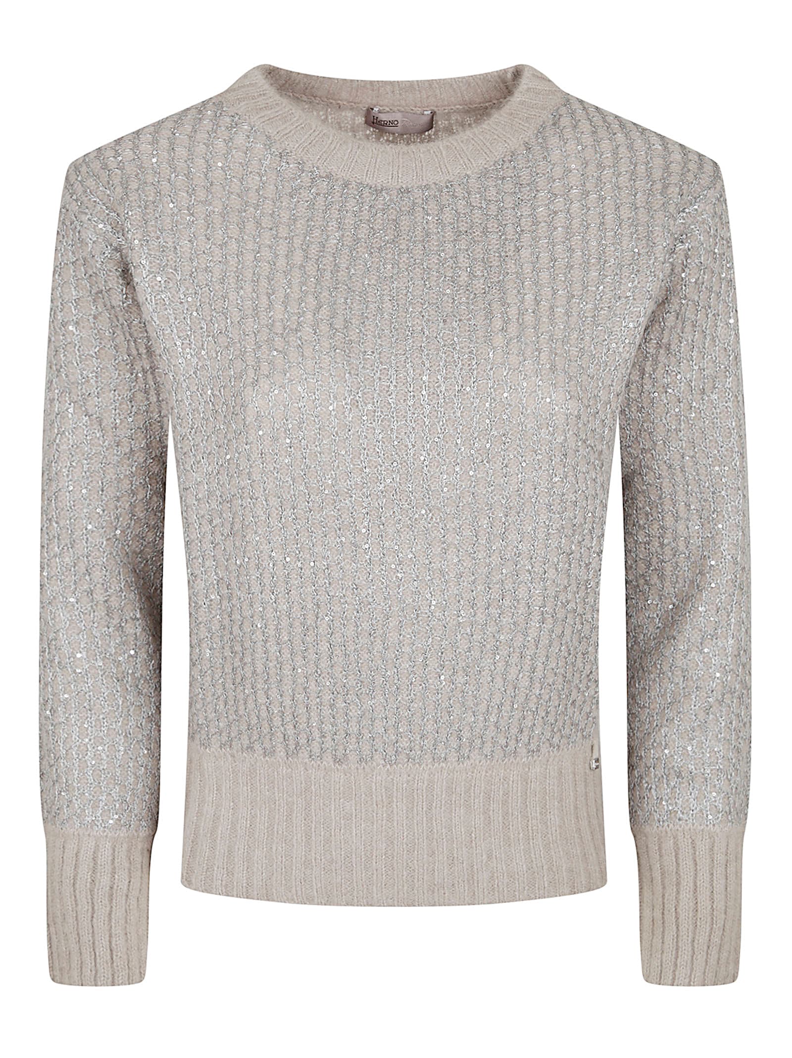 Herno Ribbed Alpaca Knit Sweater With Delicate Sequins In White