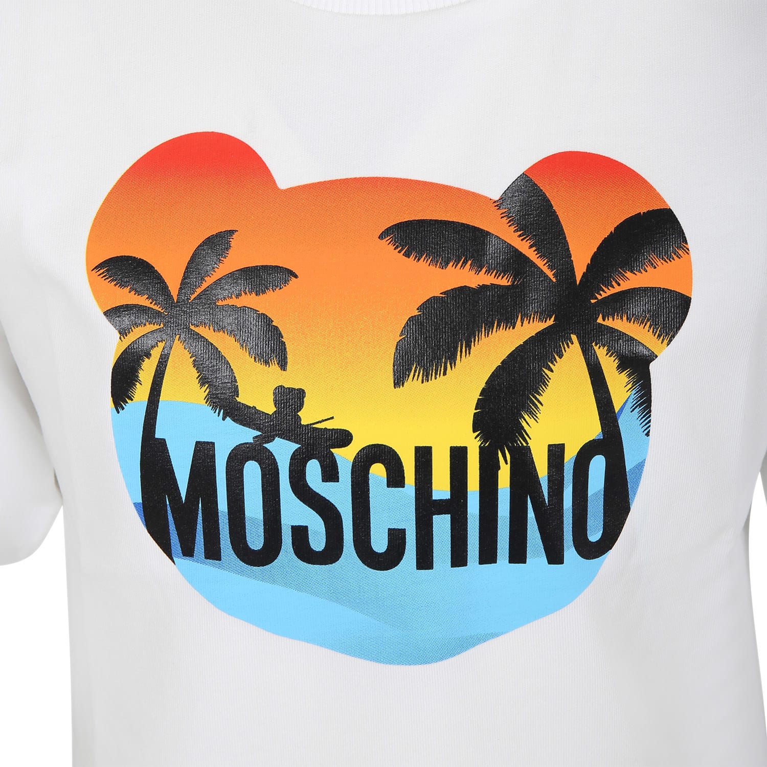 Shop Moschino White T-shirt For Kids With Multicolor Print And Logo