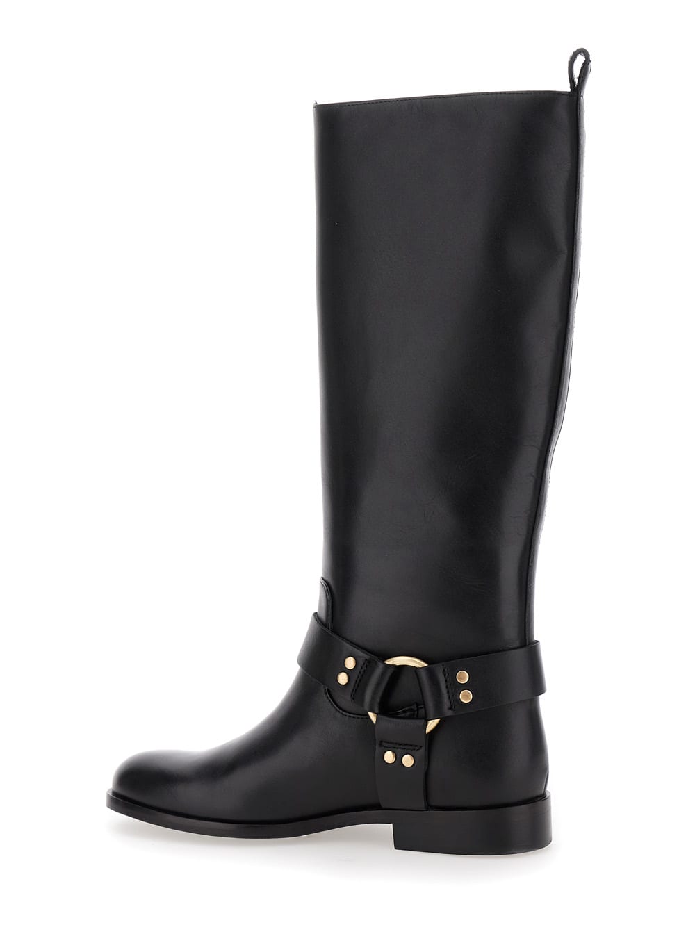 Shop Twinset Black Buckle Boots In Leather Woman