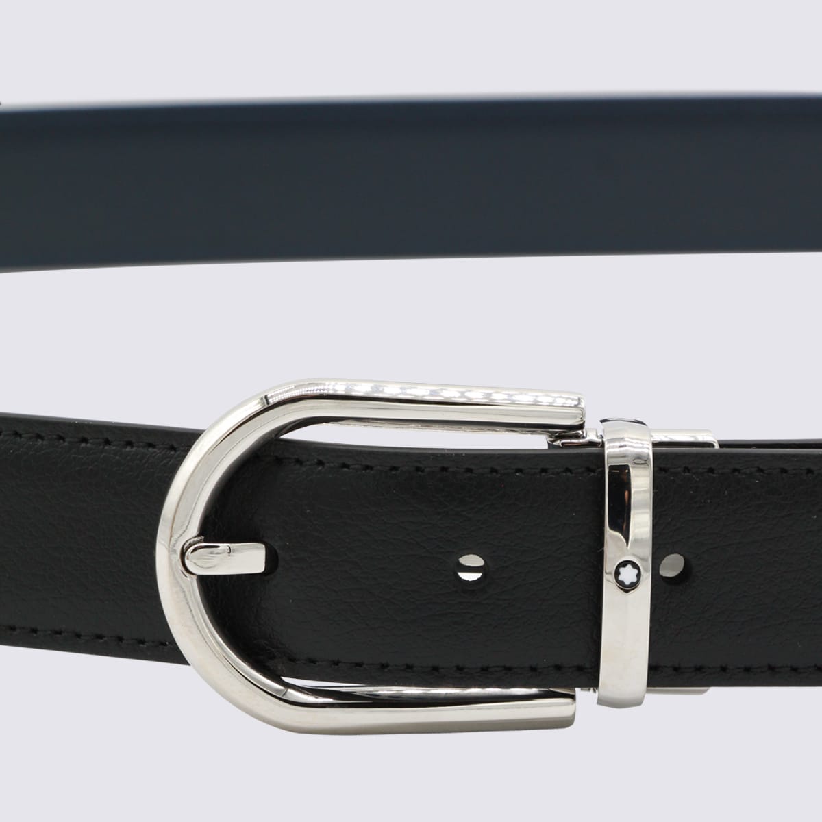 Montblanc Adjustable Belts With Silver Buckle Smooth Finish In Black