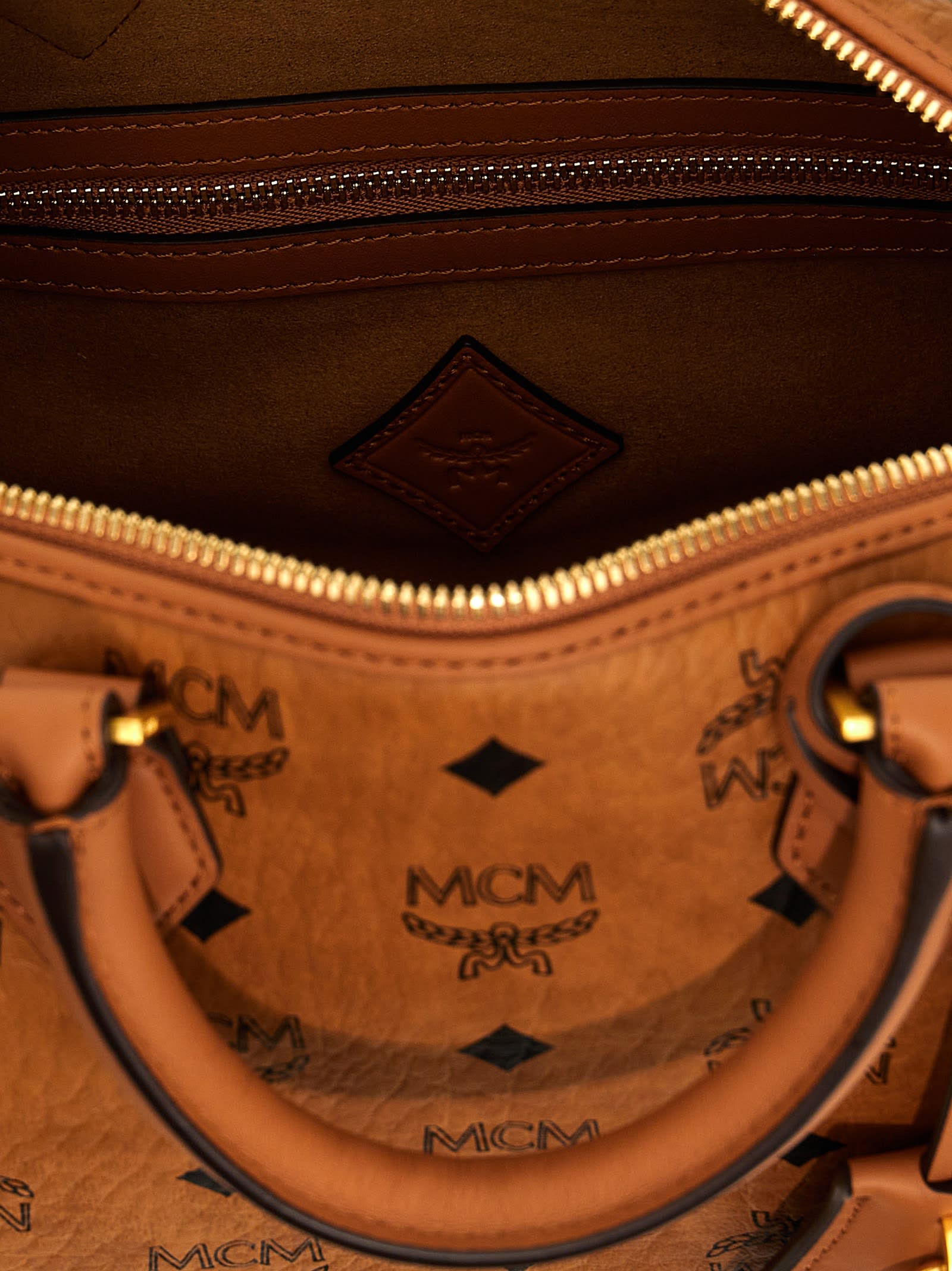 Shop Mcm Ella Boston Small Handbag In Brown