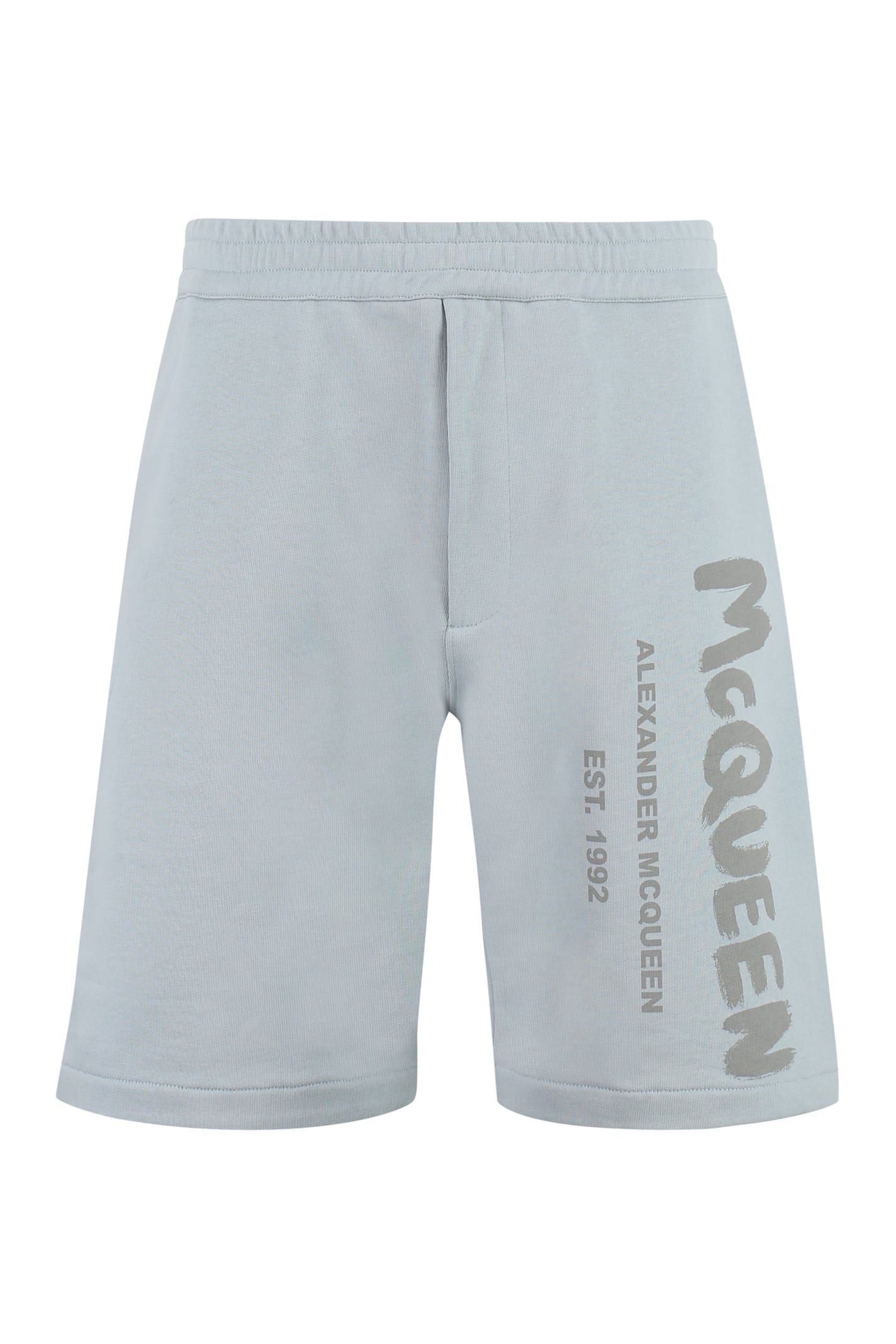 Shop Alexander Mcqueen Logo Print Sweatshorts In Grey