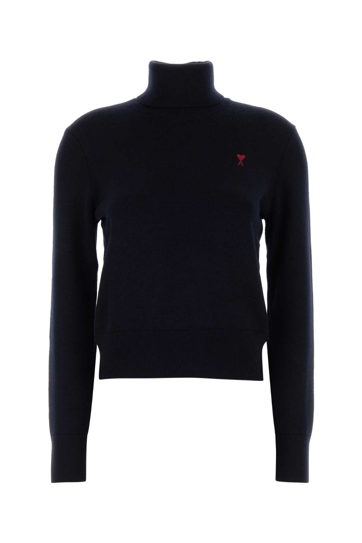 Ami Alexandre Mattiussi Wool Turtleneck Sweater With Ribbed Cuffs And Hem In Black
