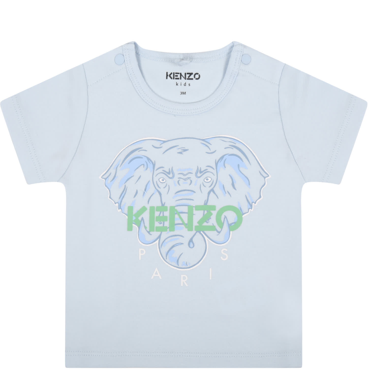 Kenzo Kids Light Blue T-shirt For Babyboy With Elephant