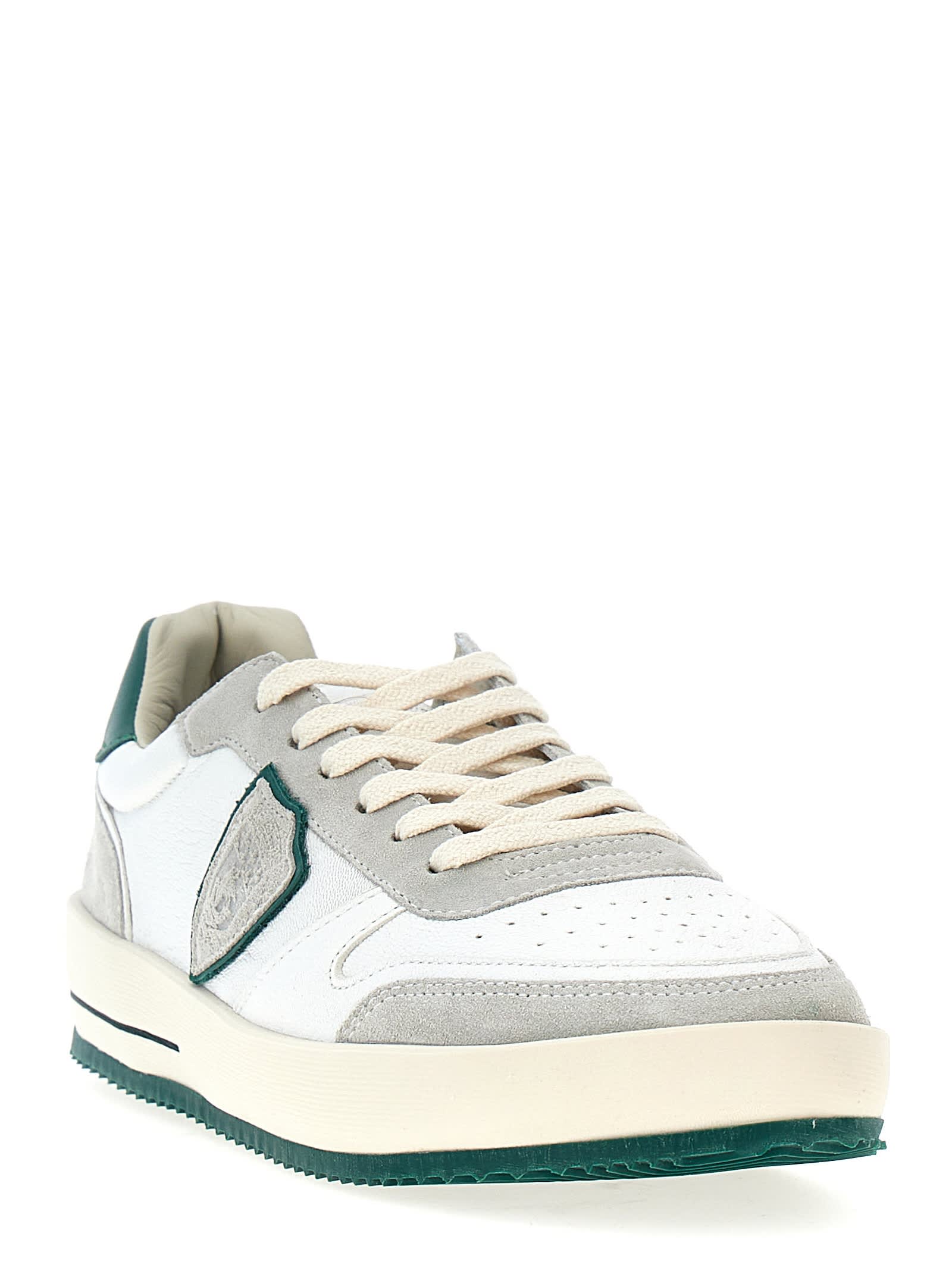 Shop Philippe Model Nice Low Sneakers In West Mixage Blanc Vert