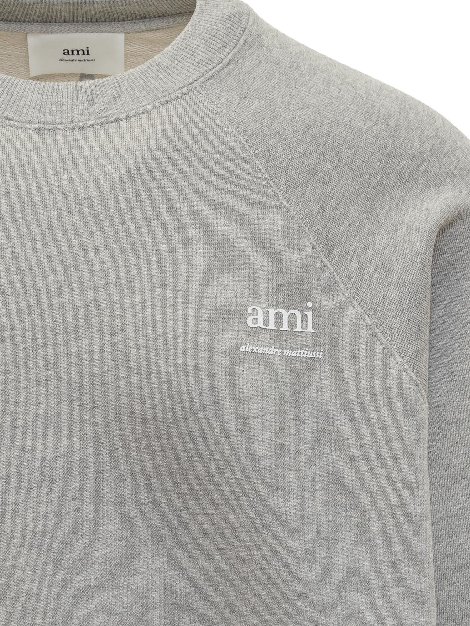 Shop Ami Alexandre Mattiussi Sweatshirt With Logo In Heather Ash Grey
