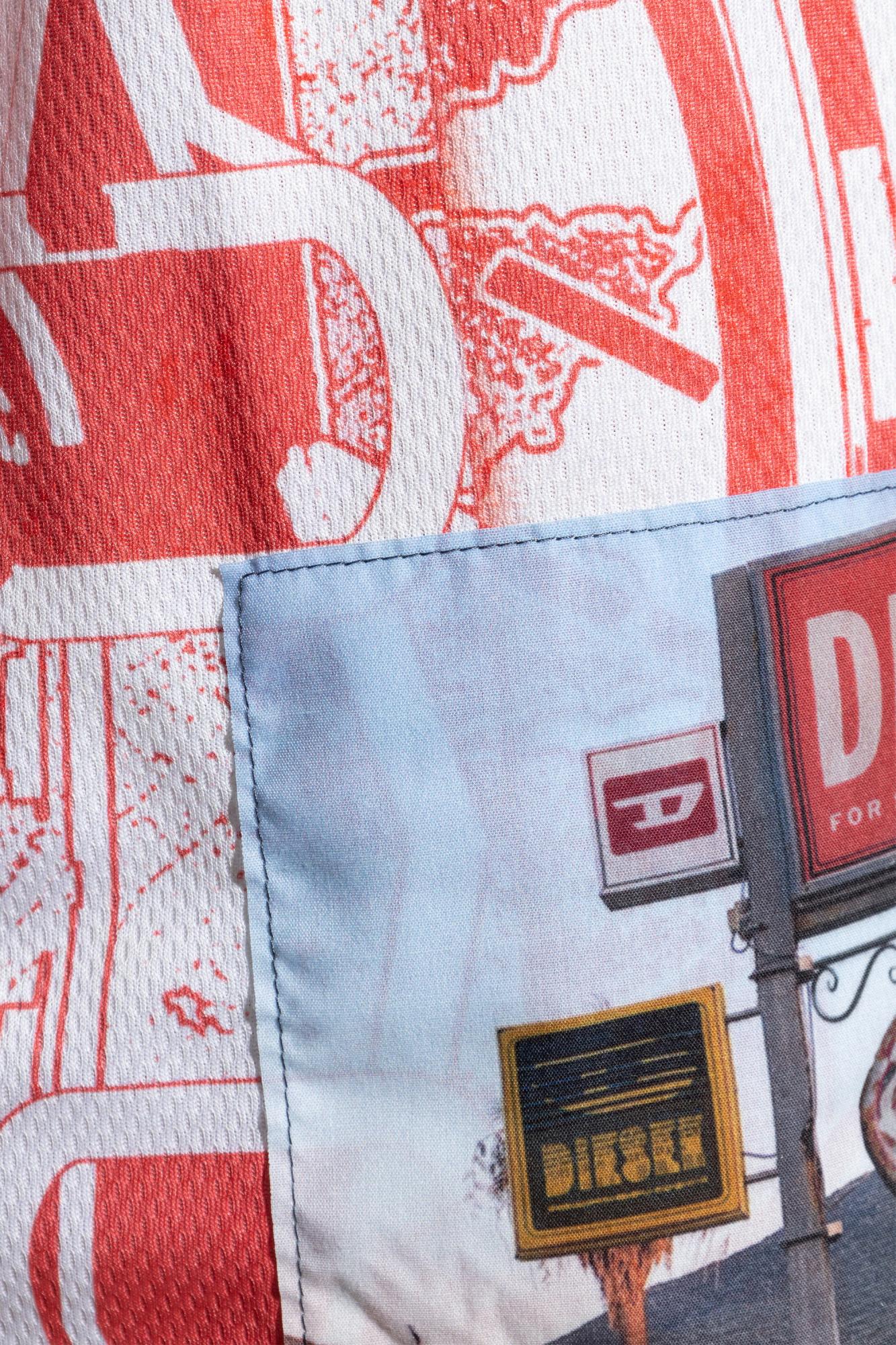 Diesel Graphic Print Elastic Waistband Shorts With Back Pocket In Multi
