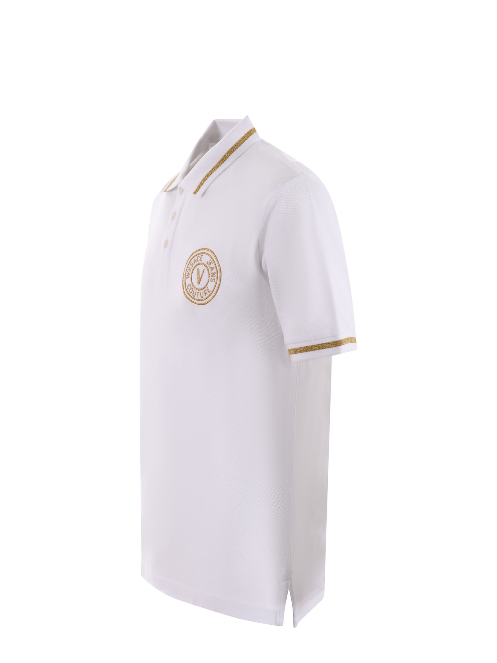 Shop Versace Jeans Couture Polo Shirt In Bianco/oro