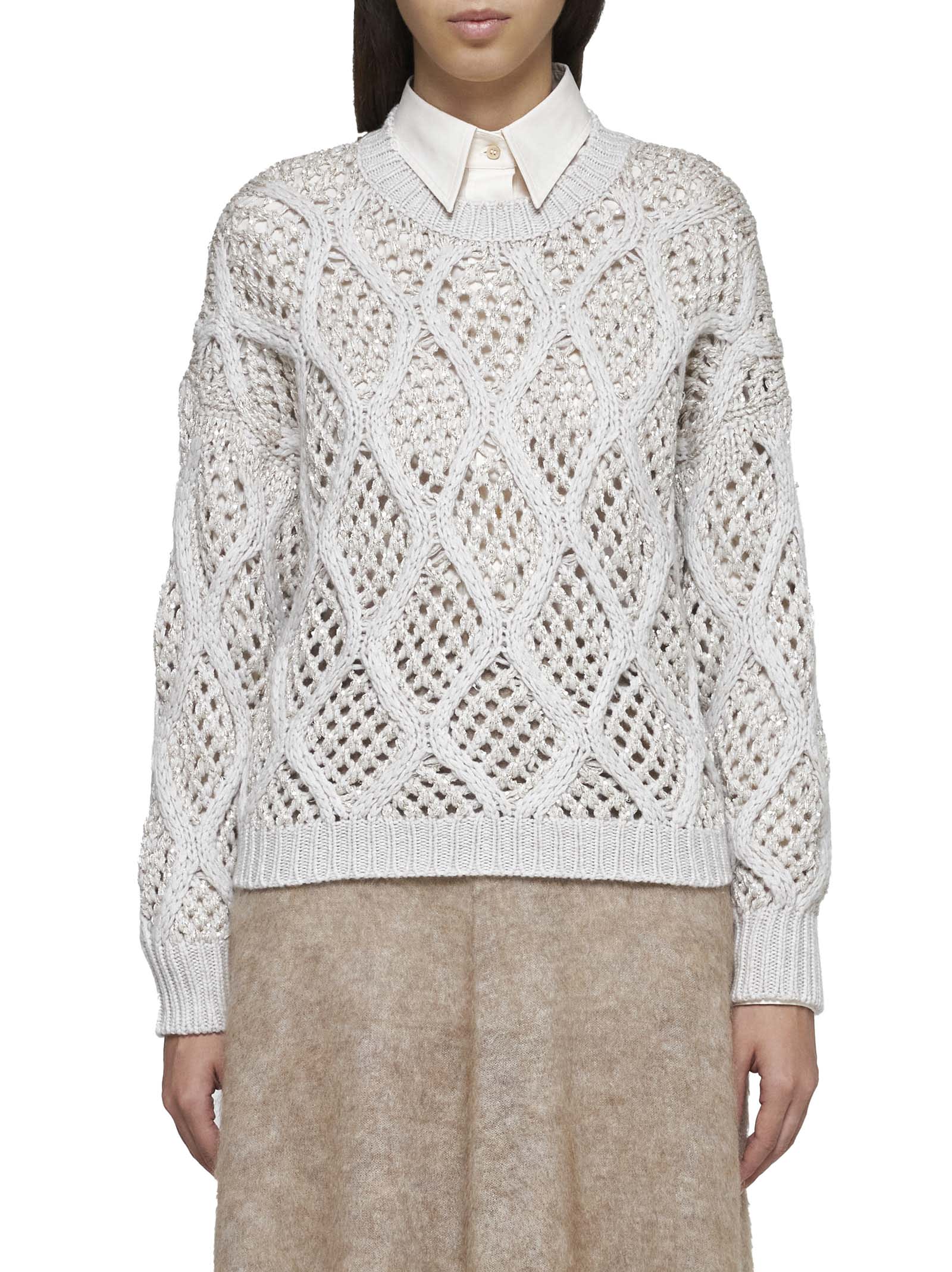 Shop Brunello Cucinelli Sweater In Madreperla+stracciatella