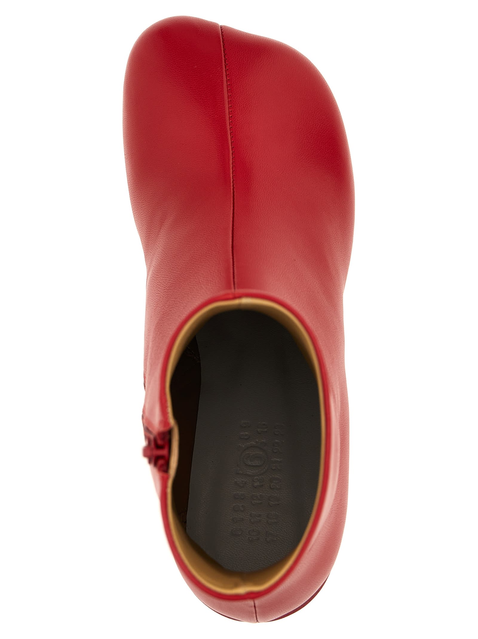 Shop Mm6 Maison Margiela Stitch-out Leather Ankle Boots In Red