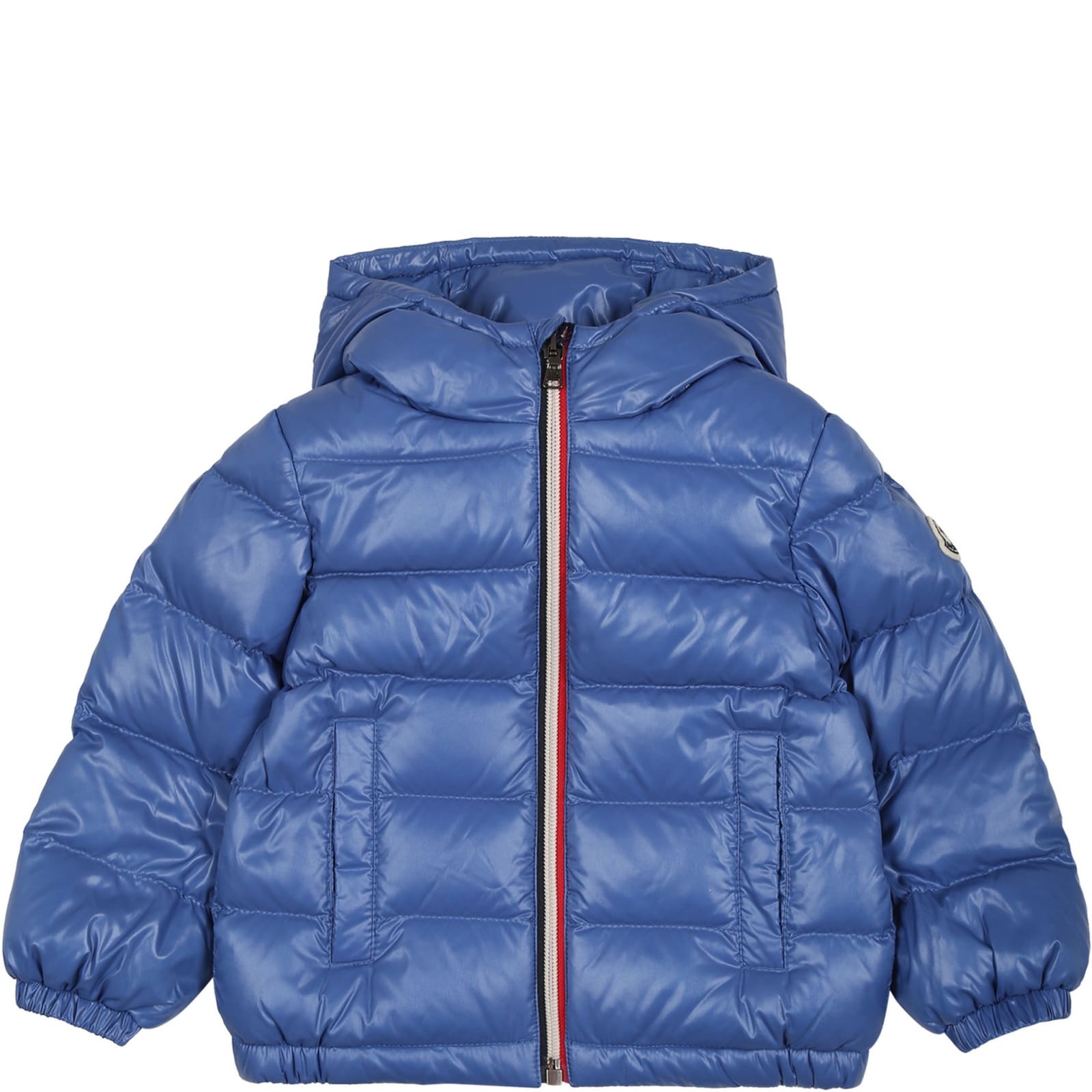 MONCLER LIGHT BLUE NEW AUBERT DOWN JACKET FOR BABY BOY WITH LOGO