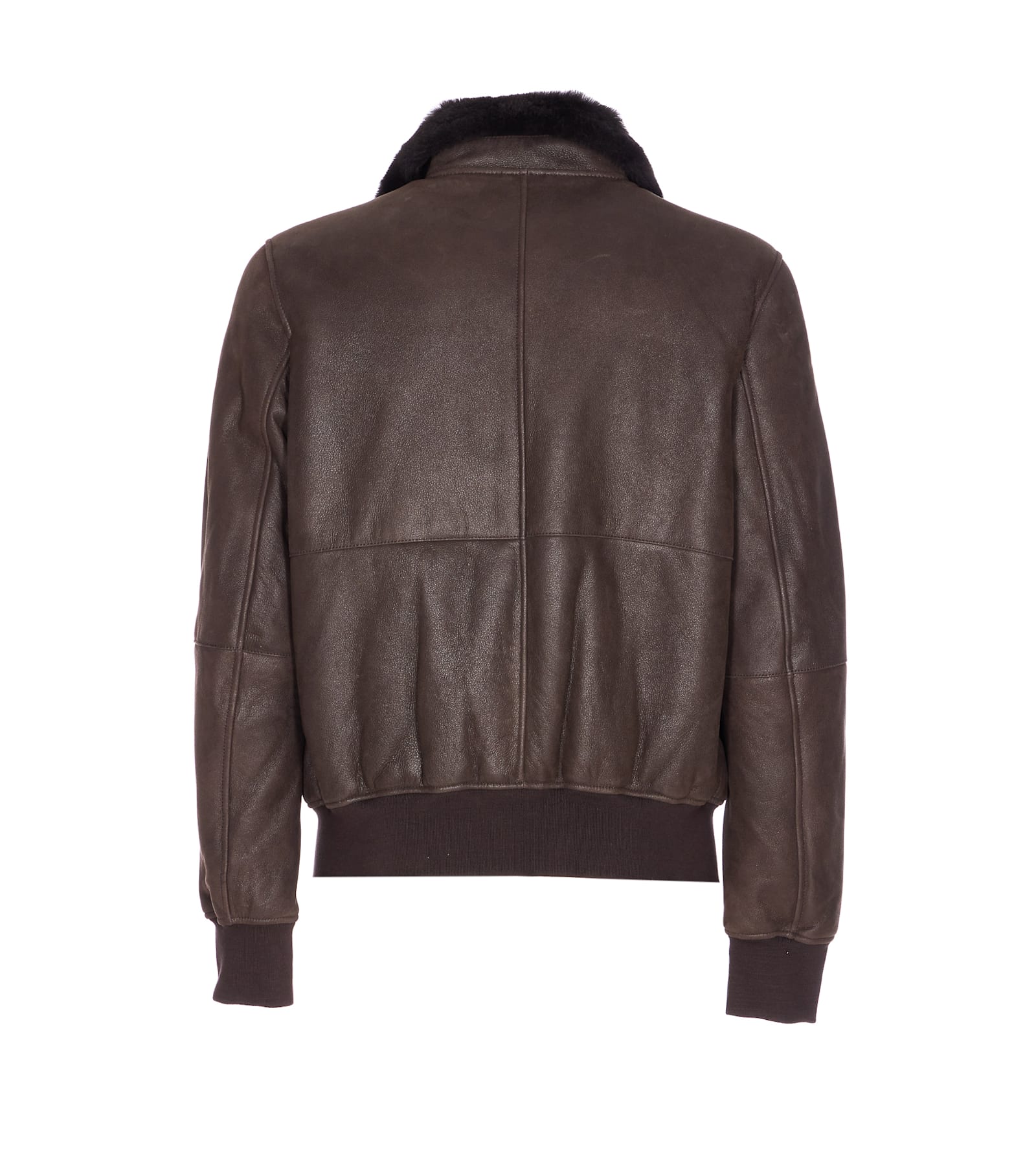 Sword 6.6.44 Brown Shearling Jacket Frontal Zip Closure In Brown