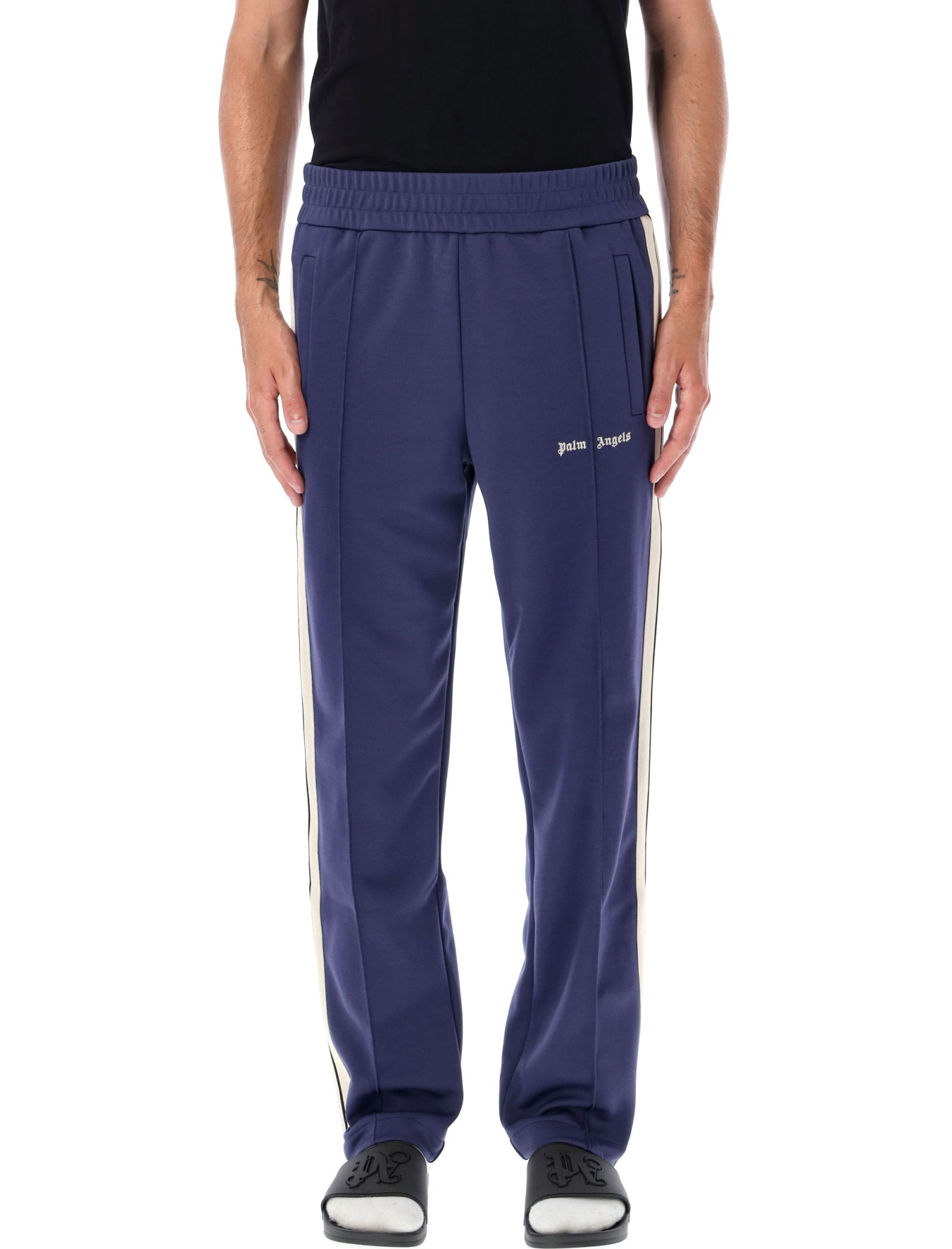 Shop Palm Angels Classic Logo Track Pants In Navy Blue Off White