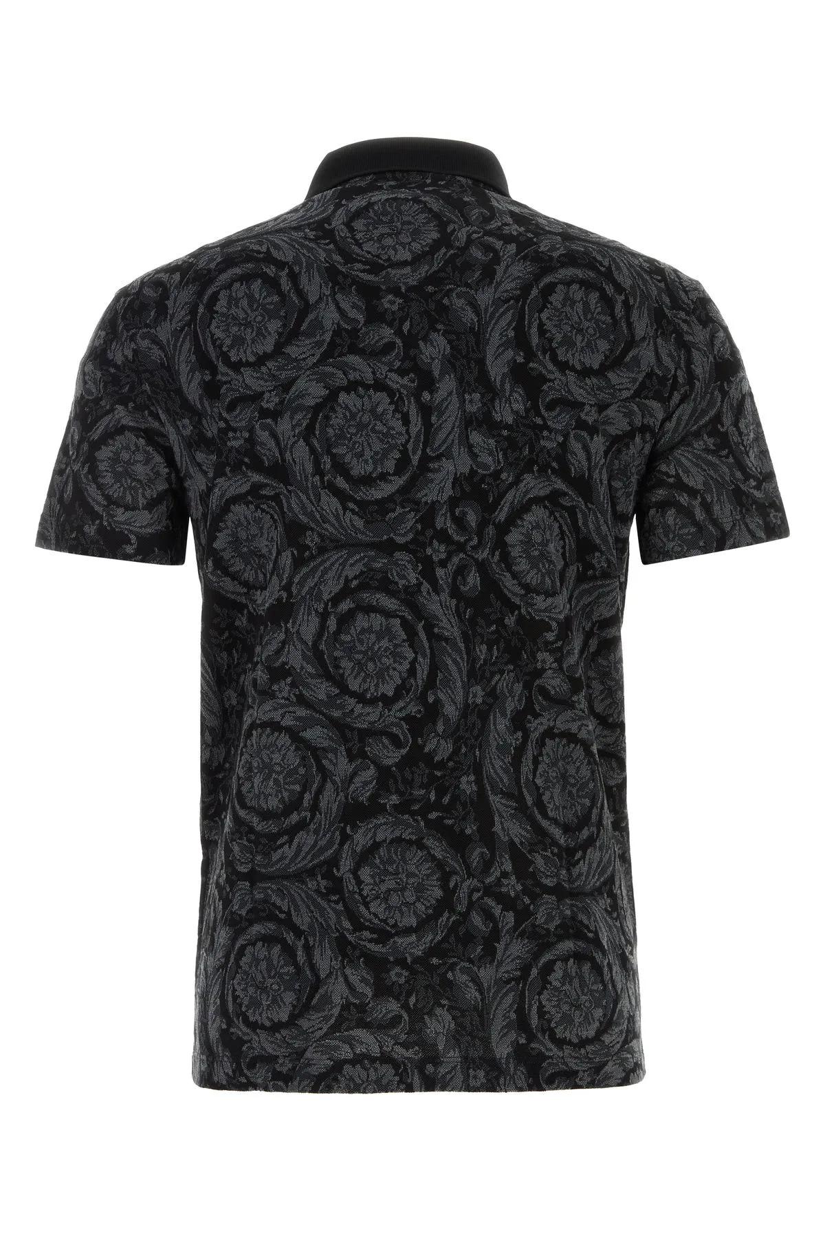 Shop Versace Printed Piquet Polo Shirt In Nero