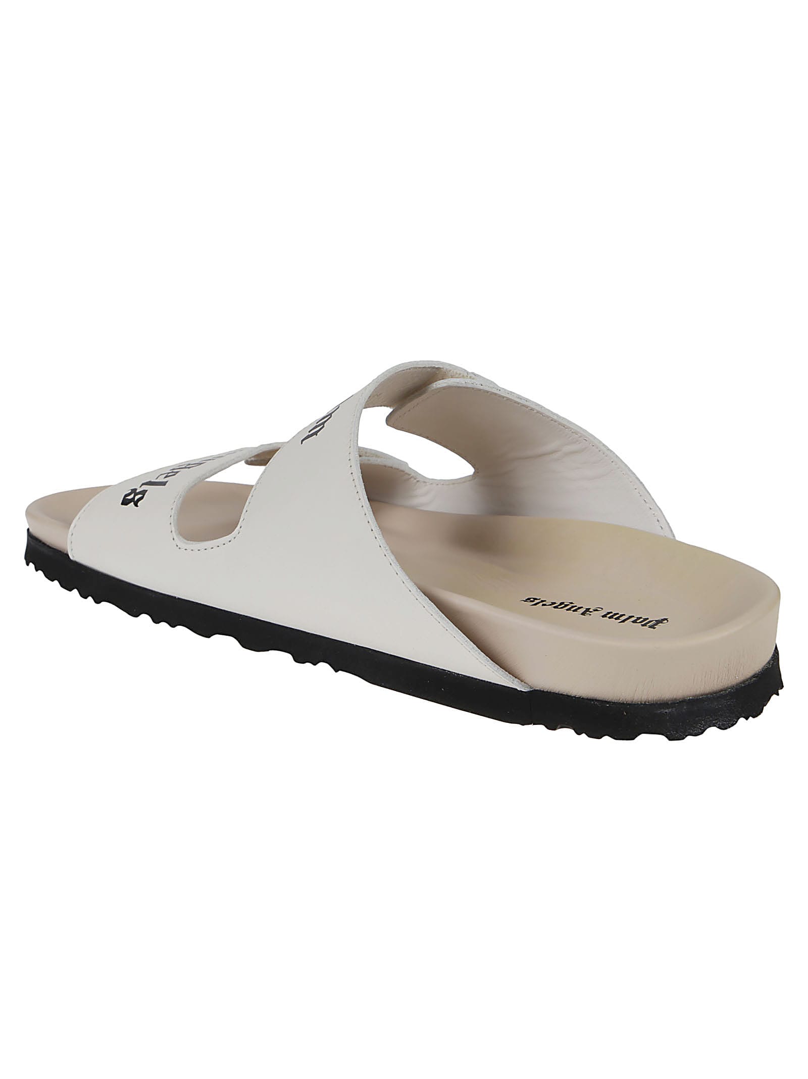 Shop Palm Angels Logo Sandals In Off White Beige