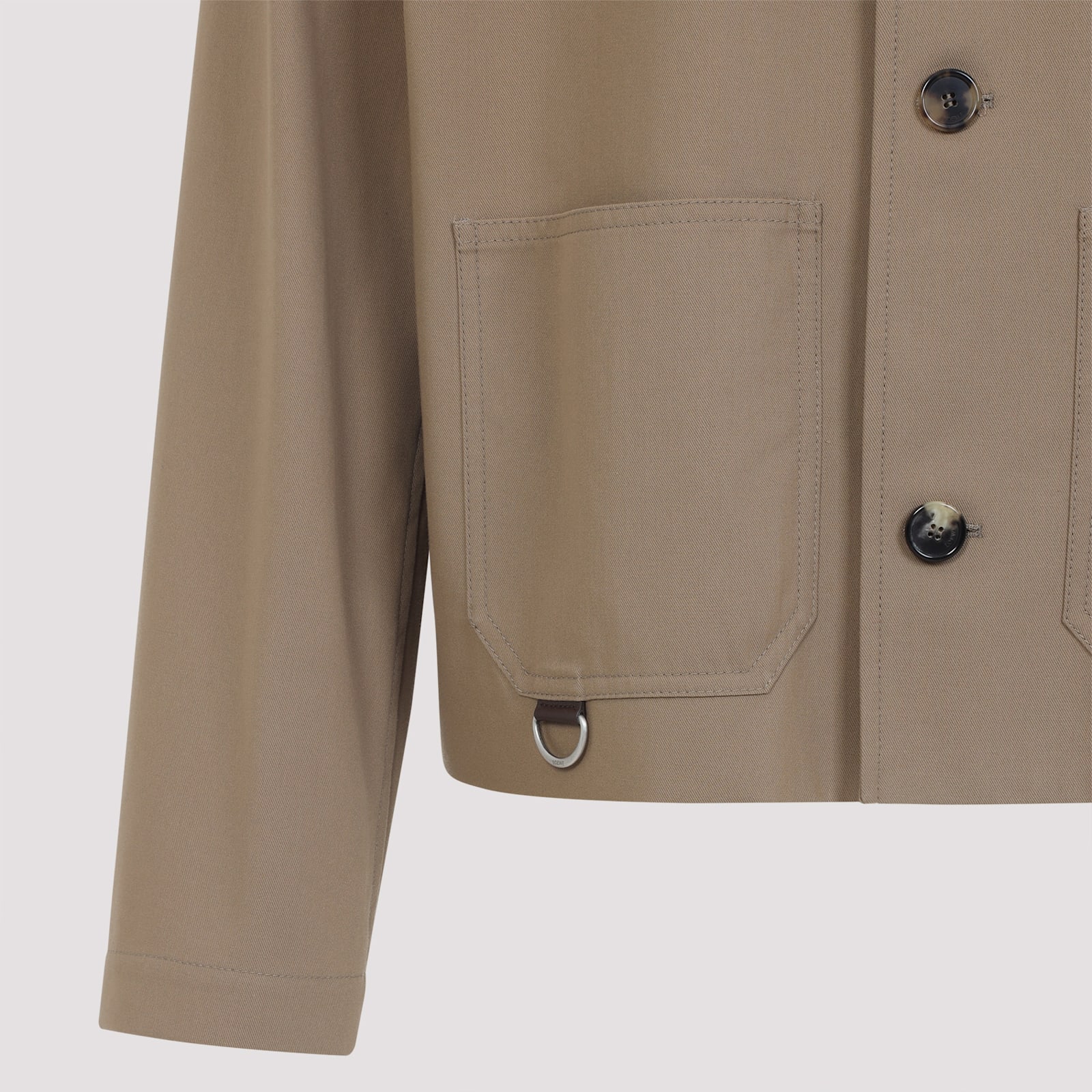 Loewe Cotton Jacket With Contrast Pocket And Front Pockets In Brown