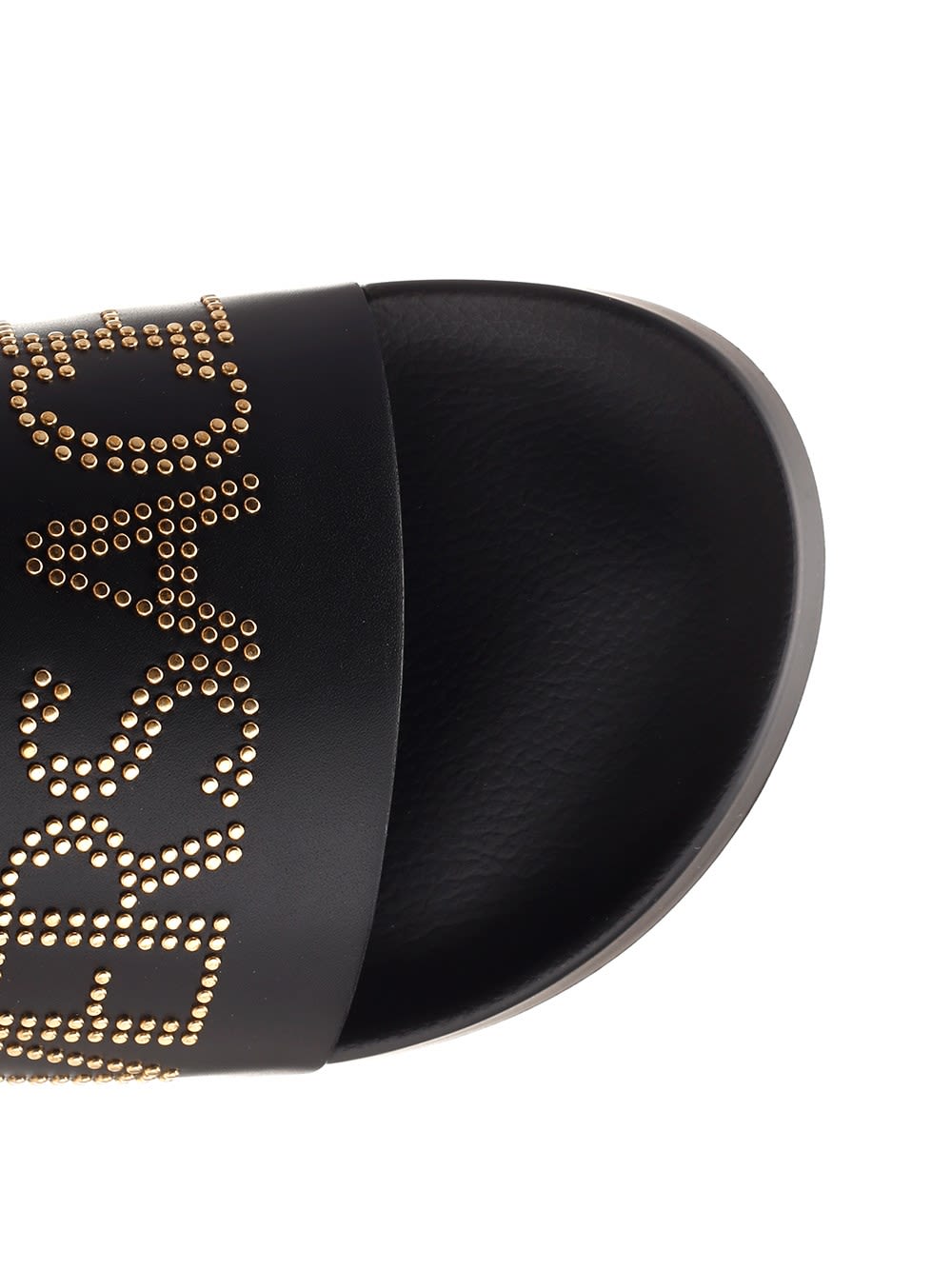 Shop Versace Slides With Rhinestone Logo In Nero-oro