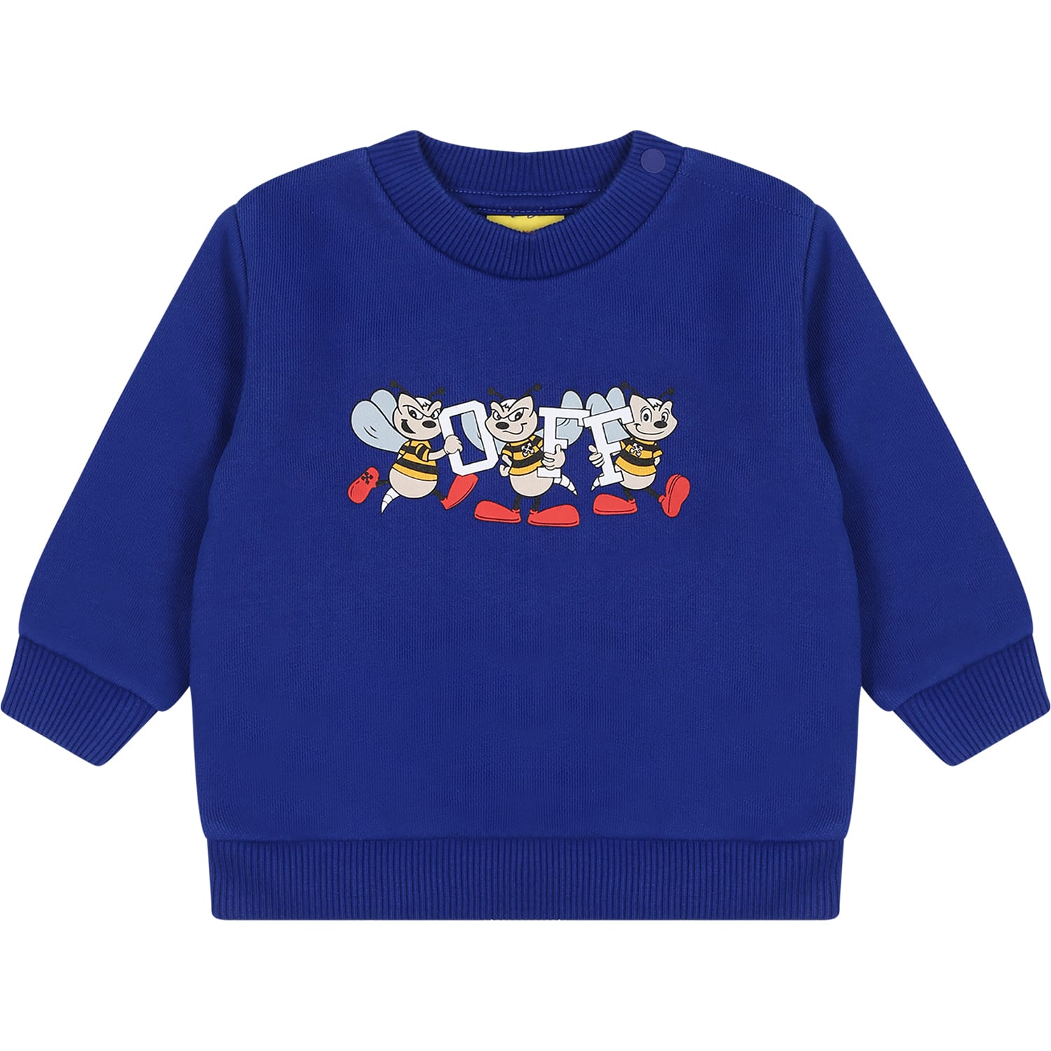 Off-White Blue Sweatshirt For Baby Boy With Mascot Logo Print