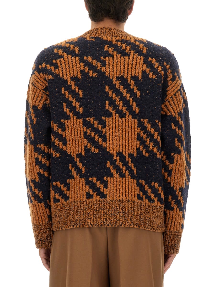 Dries Van Noten Textured Knit V-neck Long Sleeve Sweater In Brown