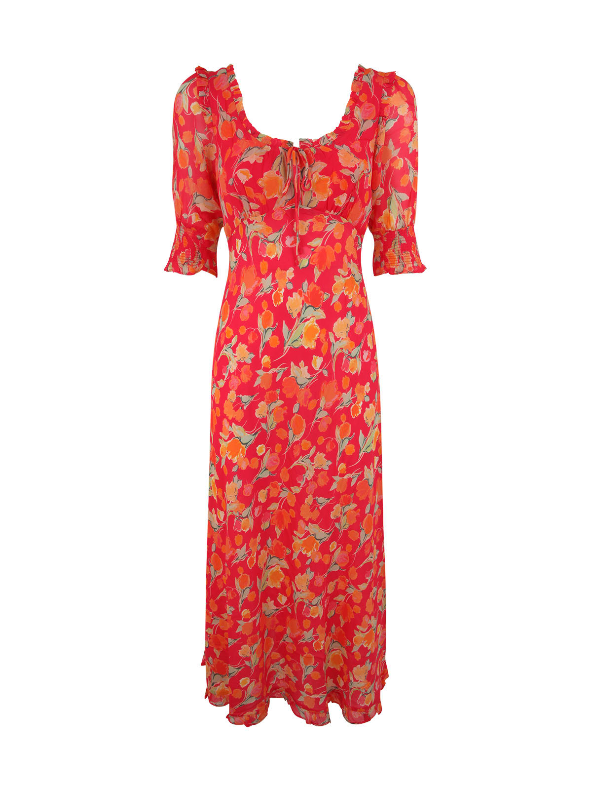 Shop Rixo London Sathya Long Dress In Fontainhas Floral Coral