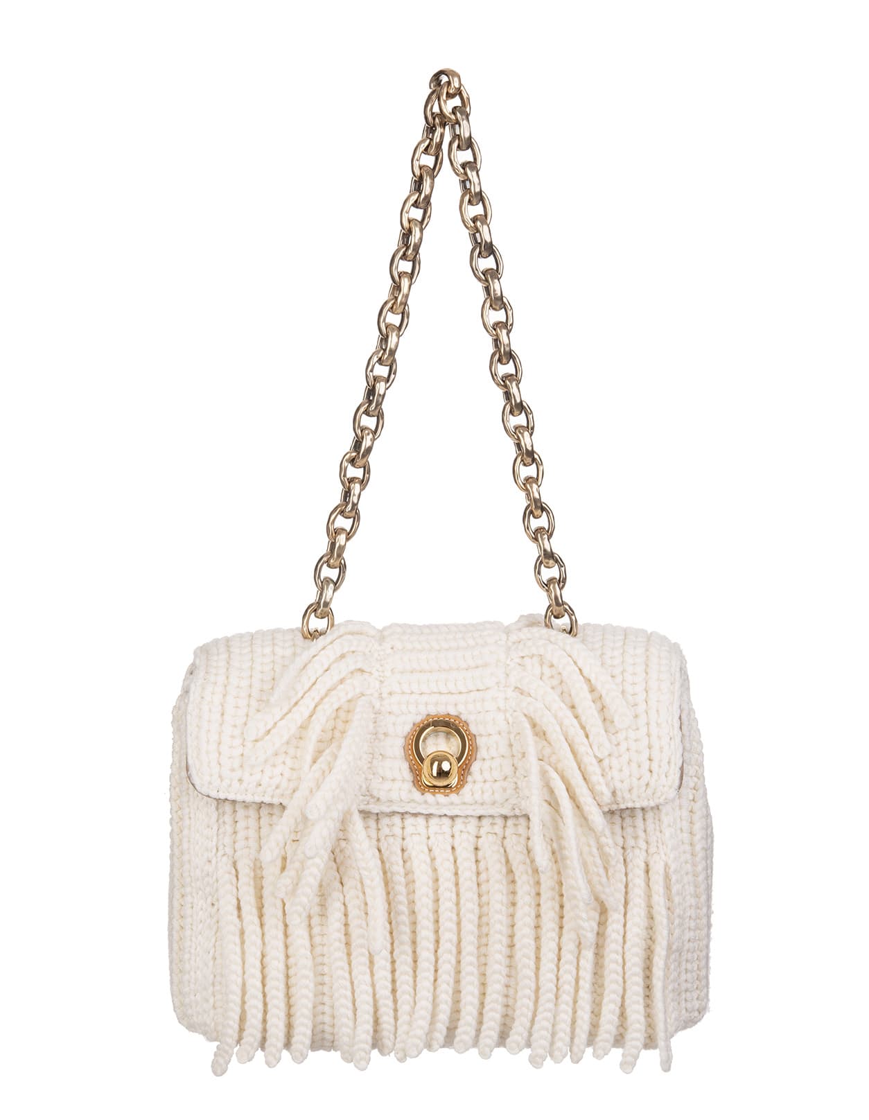 Ermanno Scervino White Medium Faubourg Bag In Knitted With Fringes