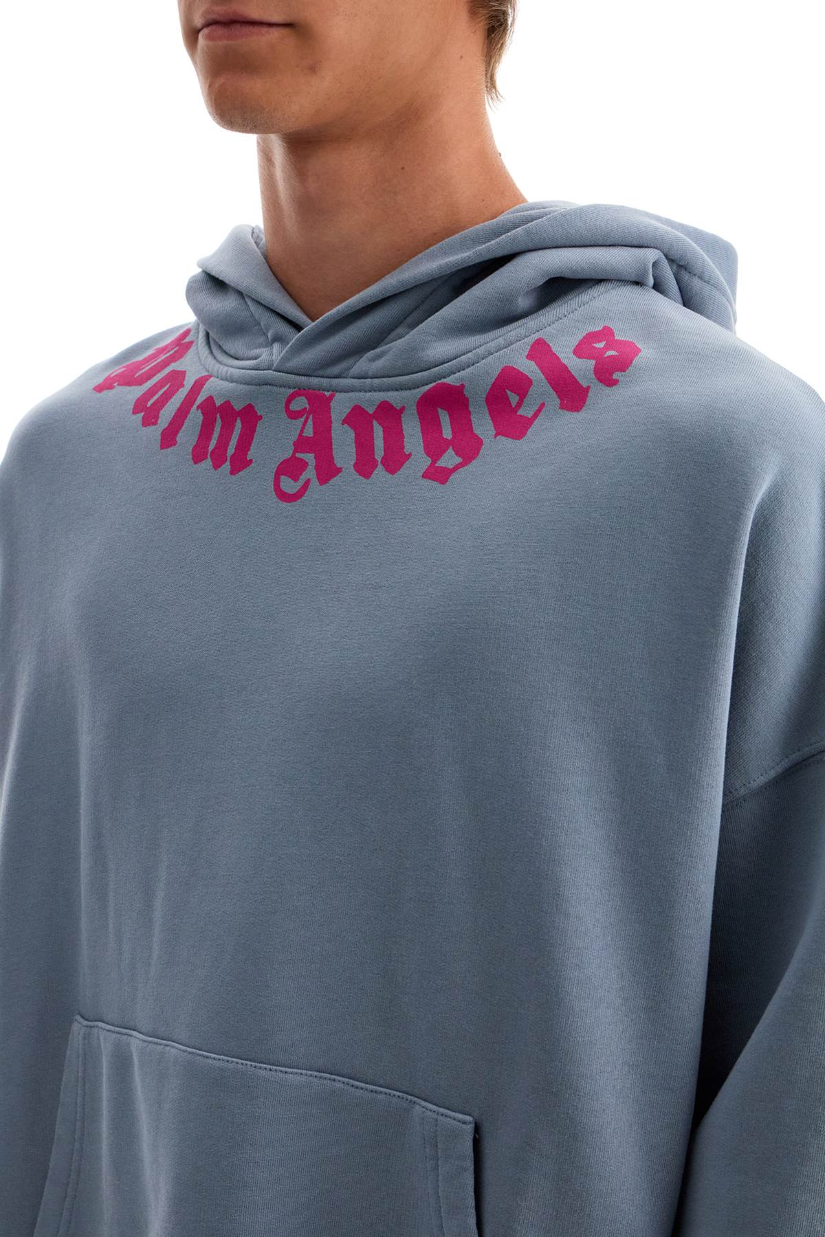 Shop Palm Angels Logoed Boxy Hoodie With Hood In Light Grey Fuchsia (grey)