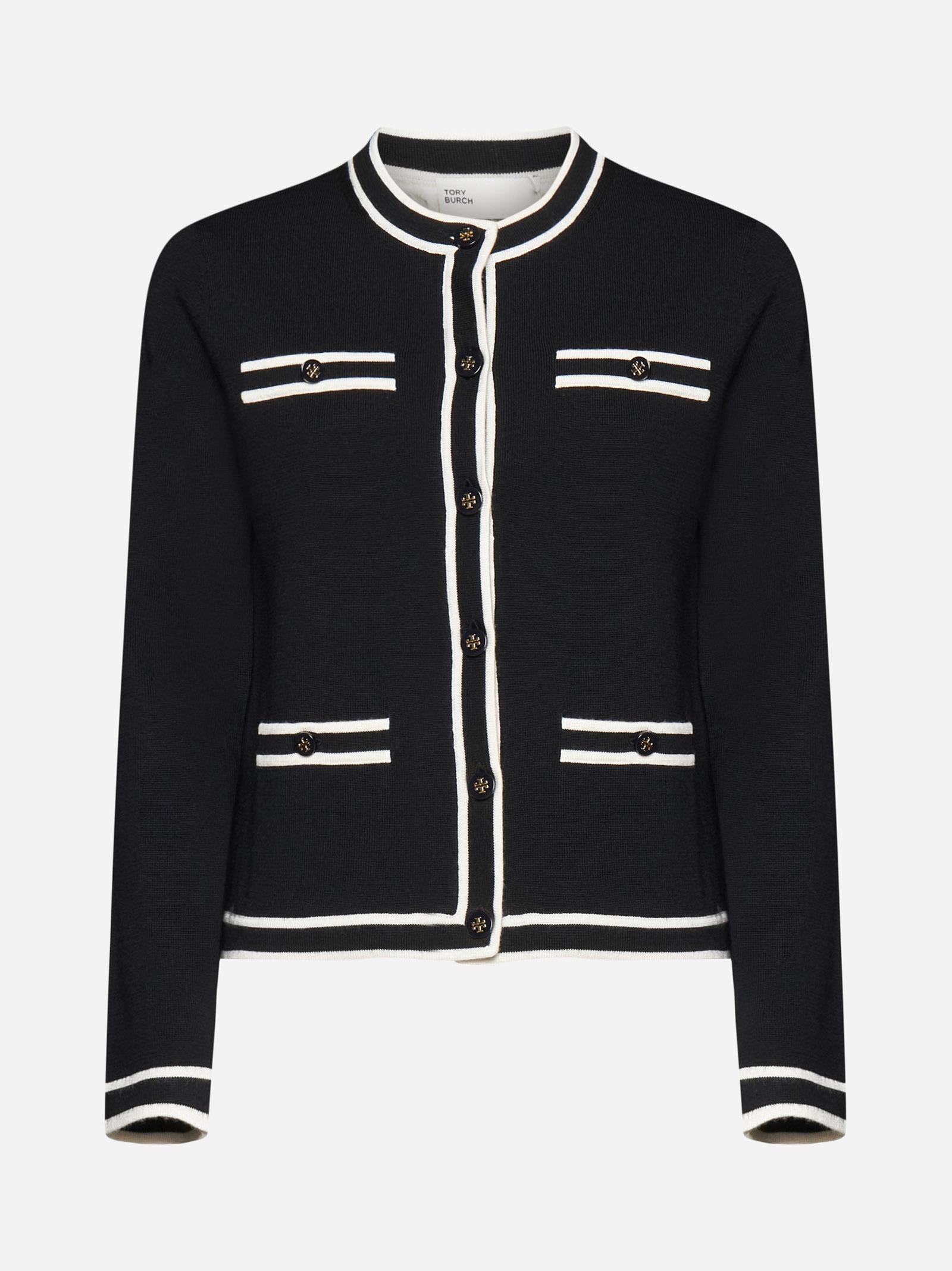 Shop Tory Burch Kendra Wool Cardigan In Black