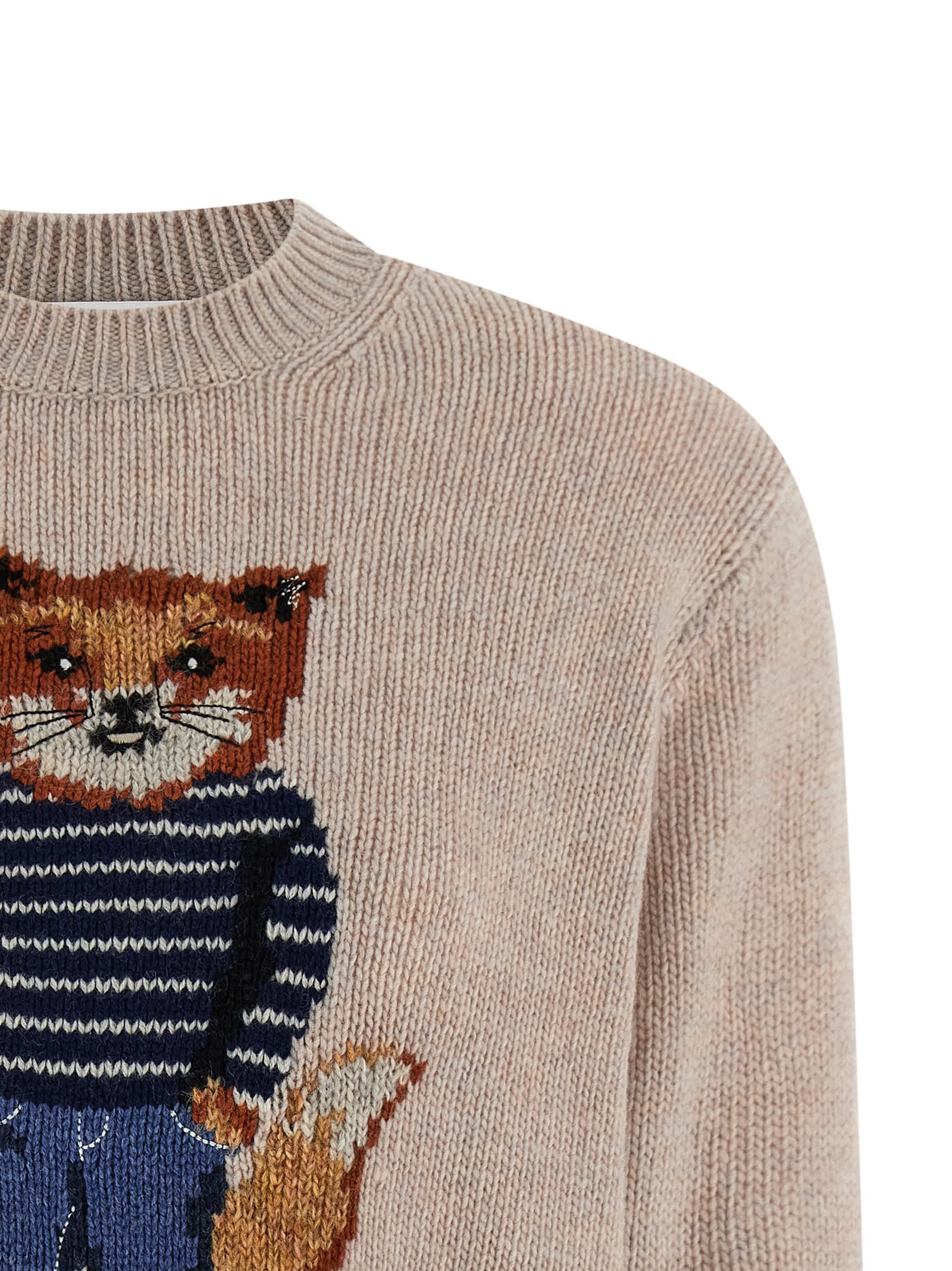 Maison Kitsuné Dressed Fox Intarsia Wool Jumper Knitwear White In Neutral