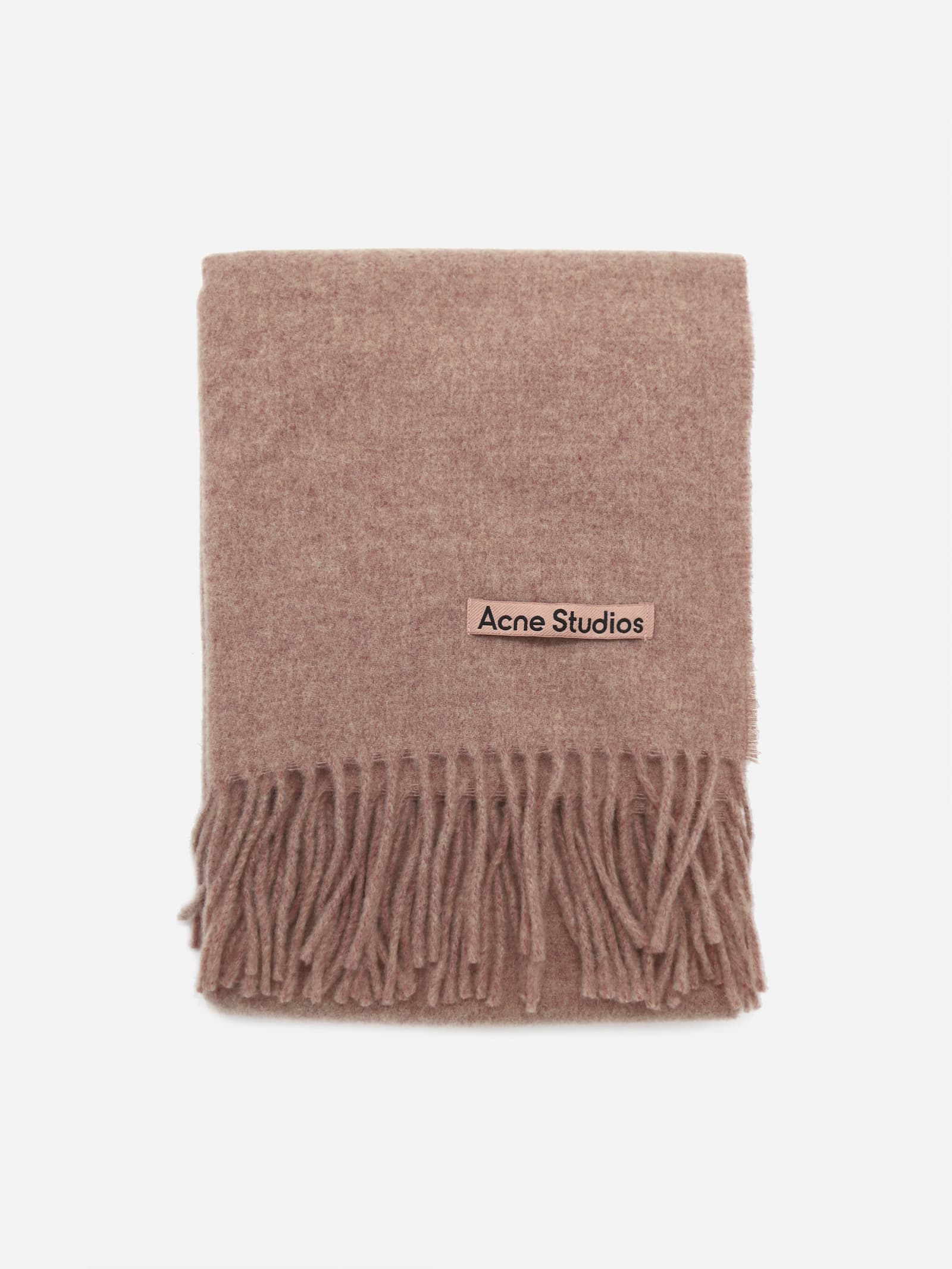 Acne Studios Wool Scarf With Fringed Edges And Contrasting Logo In Pink Melange