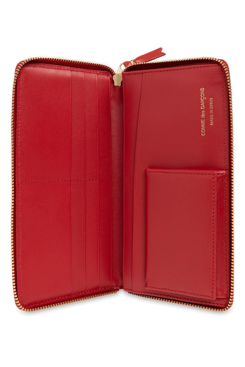 Comme Des Garçons Polka Dot Printed Zip-around Wallet In Red