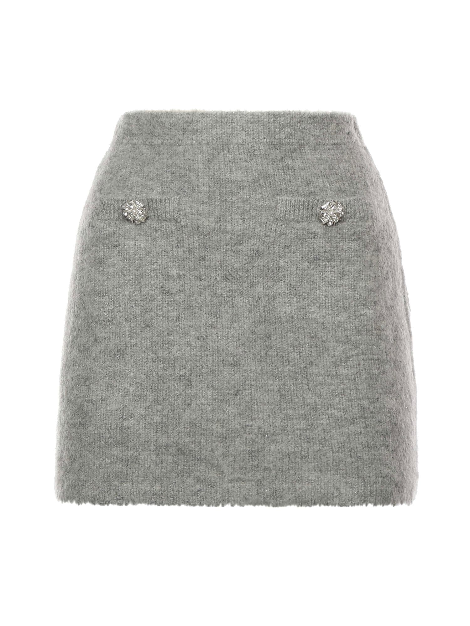 Self-portrait Knit Mini Skirt In Gray