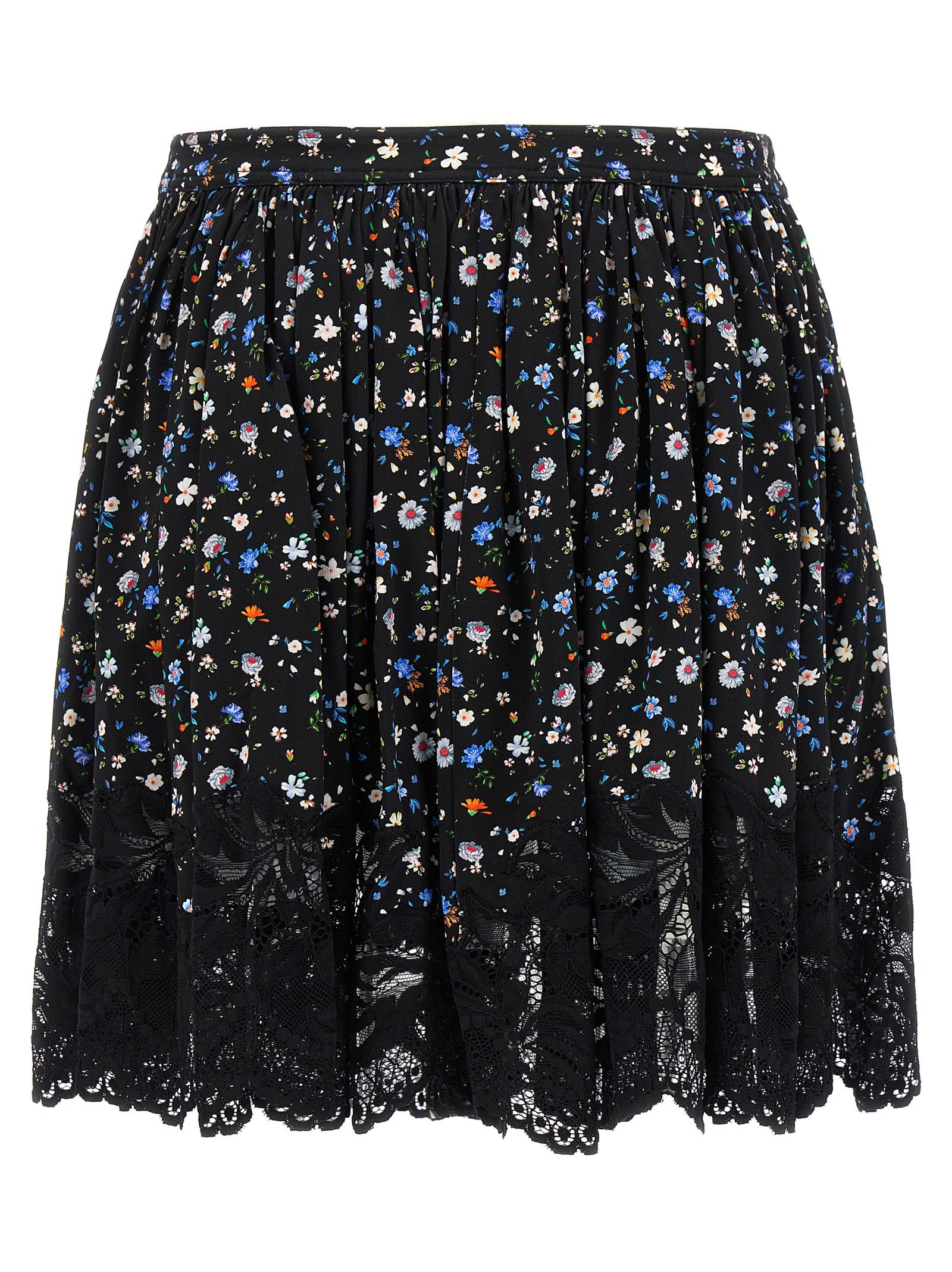 Rabanne Lace Floral Skirt Elastic Waistband In Black